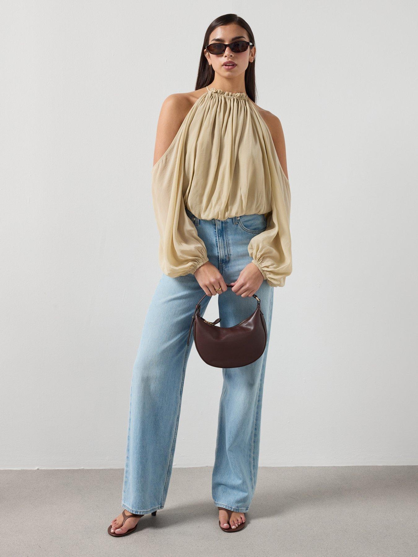 Image 3 of 6 of Mango Off The Shoulder Lyocell Blouse - Green