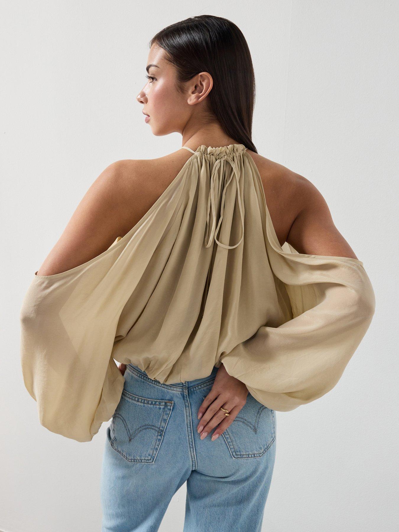 Image 5 of 6 of Mango Off The Shoulder Lyocell Blouse - Green