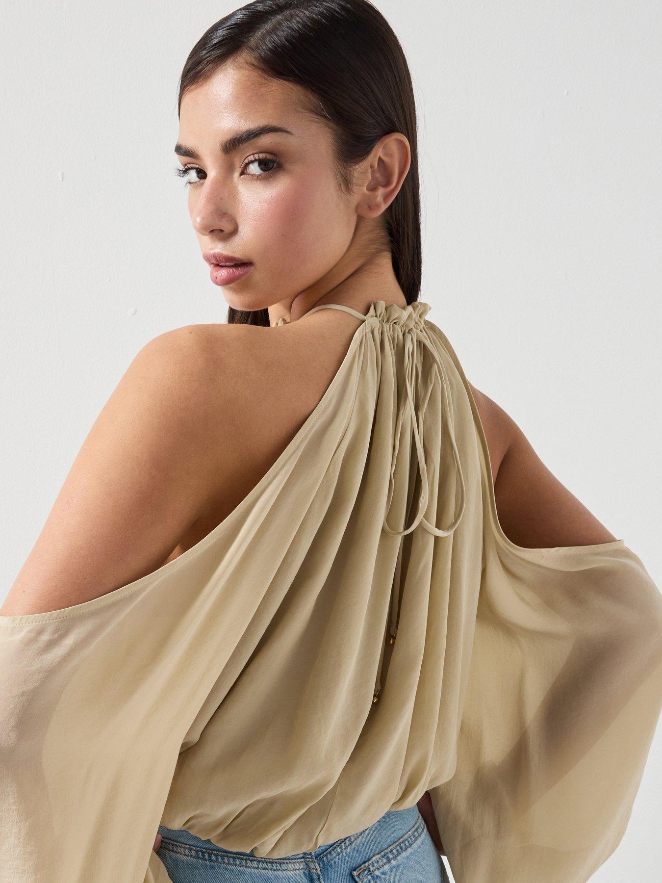 Image 6 of 6 of Mango Off The Shoulder Lyocell Blouse - Green