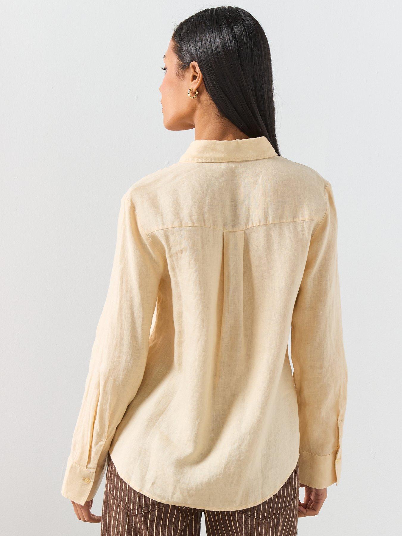  image of mango-pocket-linen-shirt-yellow