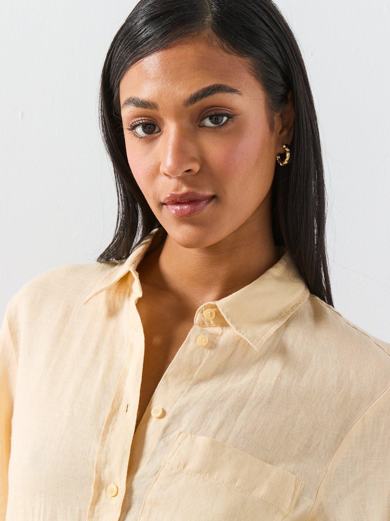  image of mango-pocket-linen-shirt-yellow
