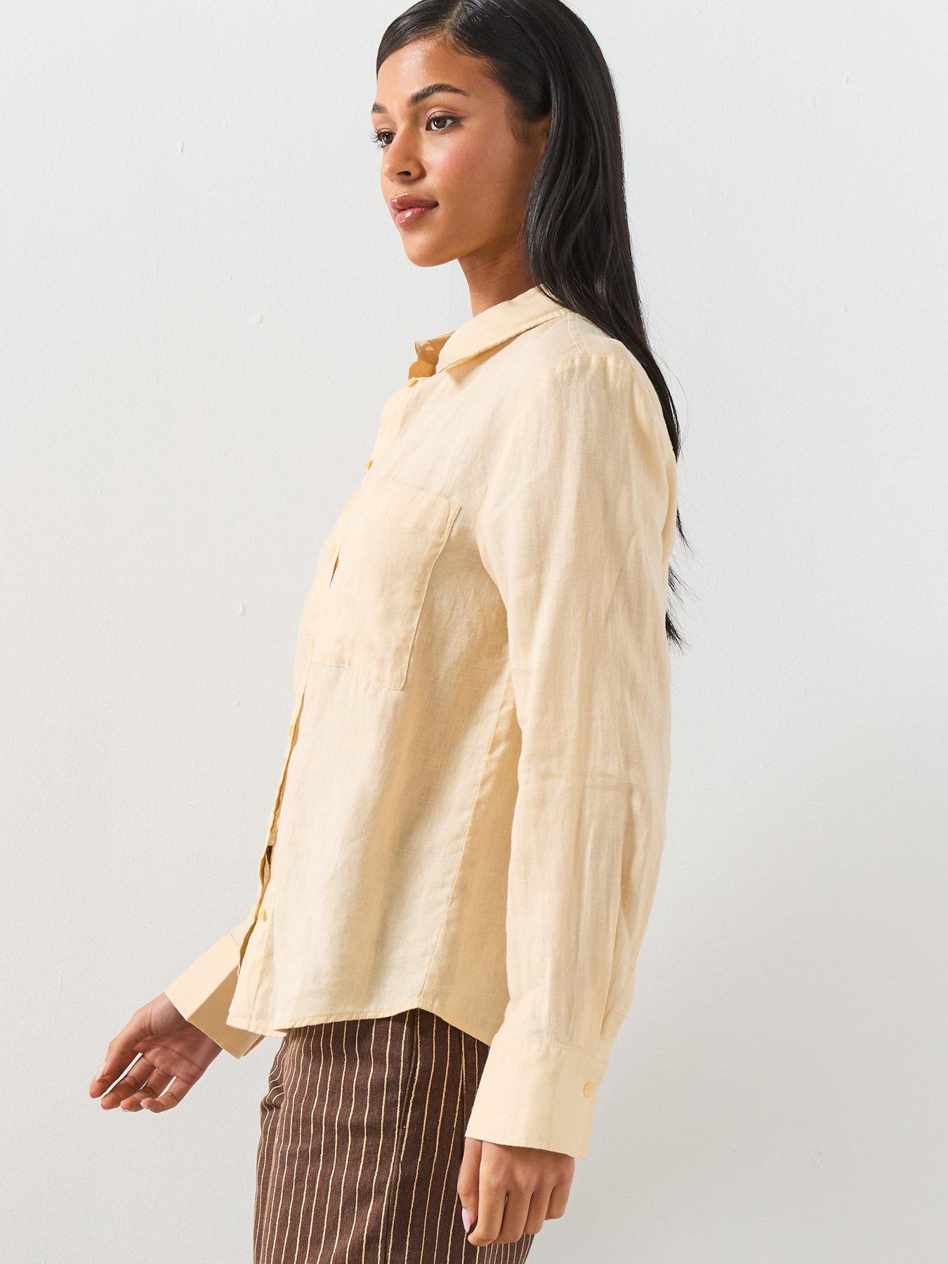  image of mango-pocket-linen-shirt-yellow
