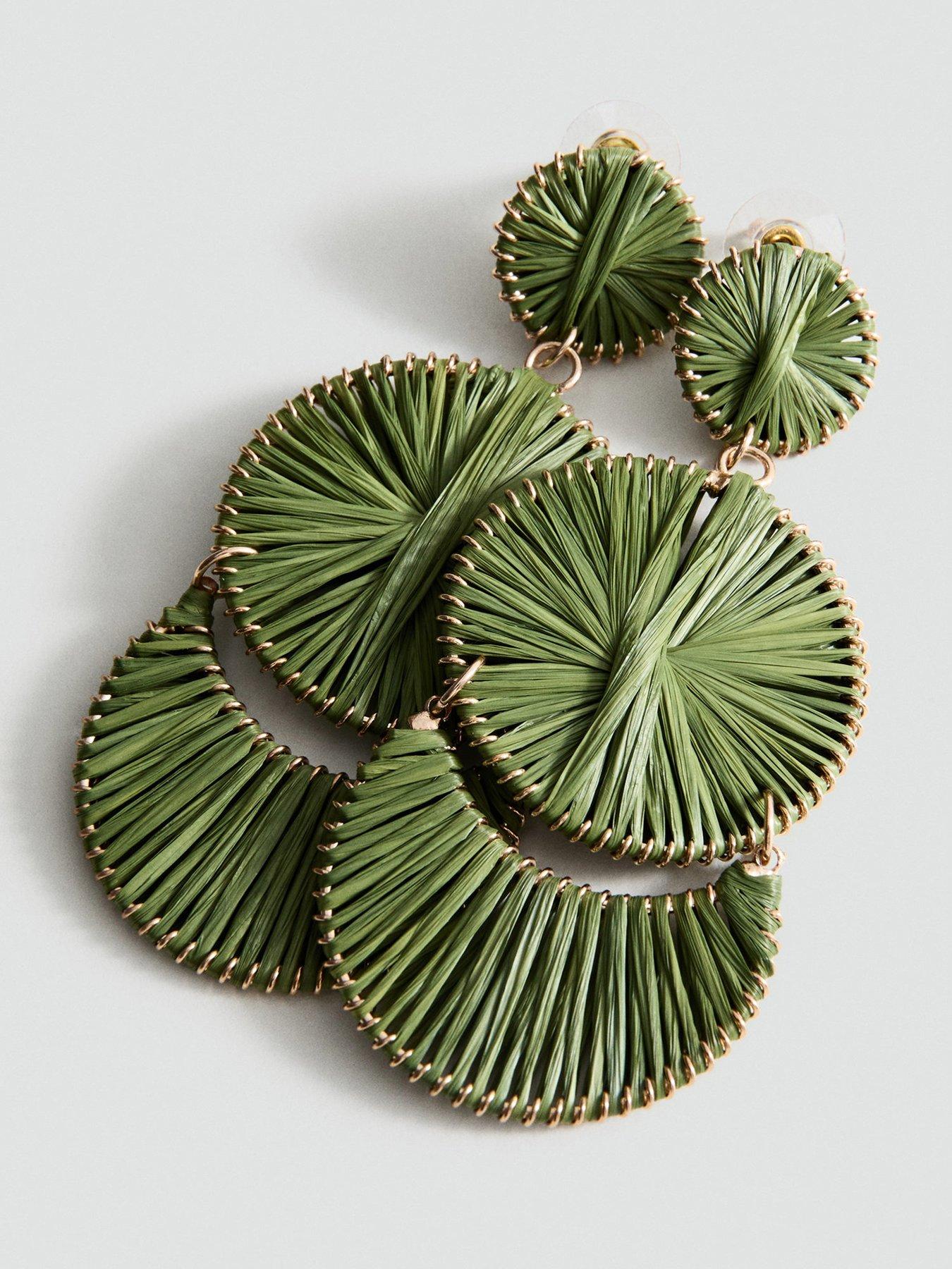 stillFront image of mango-long-earrings-with-circular-design-green