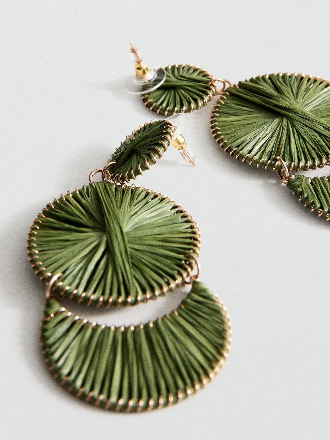  image of mango-long-earrings-with-circular-design-green