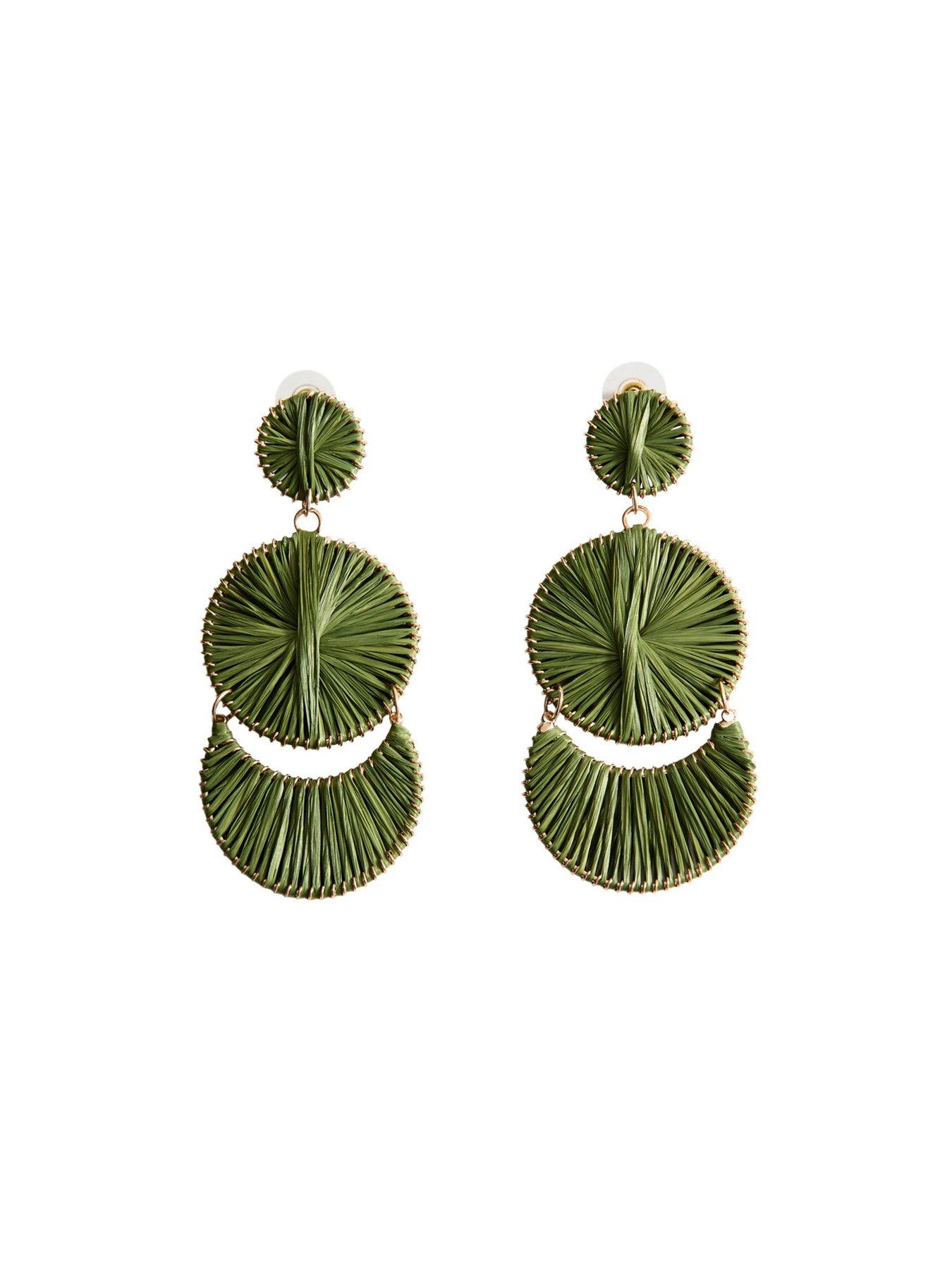  image of mango-long-earrings-with-circular-design-green