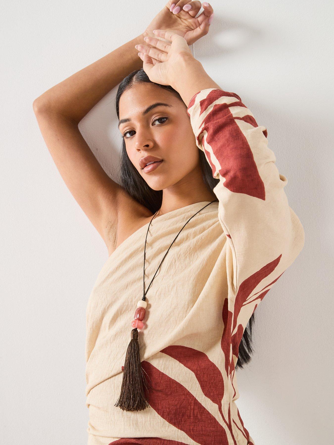 Mango Fringed Bead Necklace - Brown