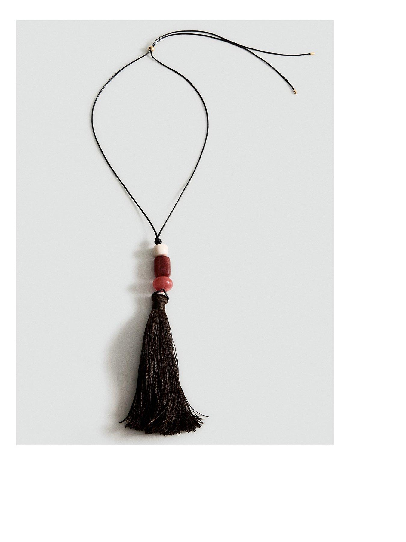 Image 1 of 4 of Mango Fringed Bead Necklace - Brown