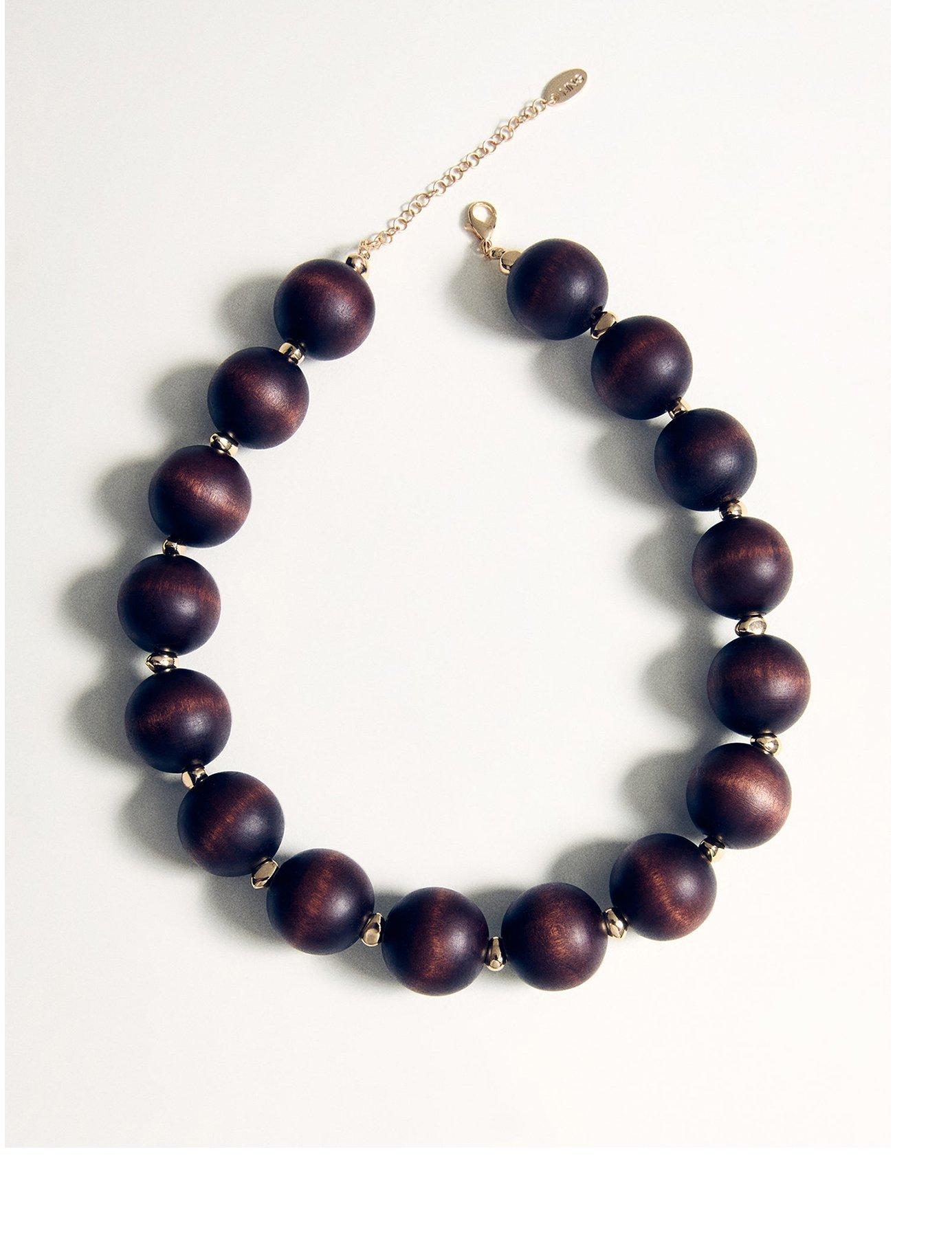  image of mango-wooden-ball-necklace-brown