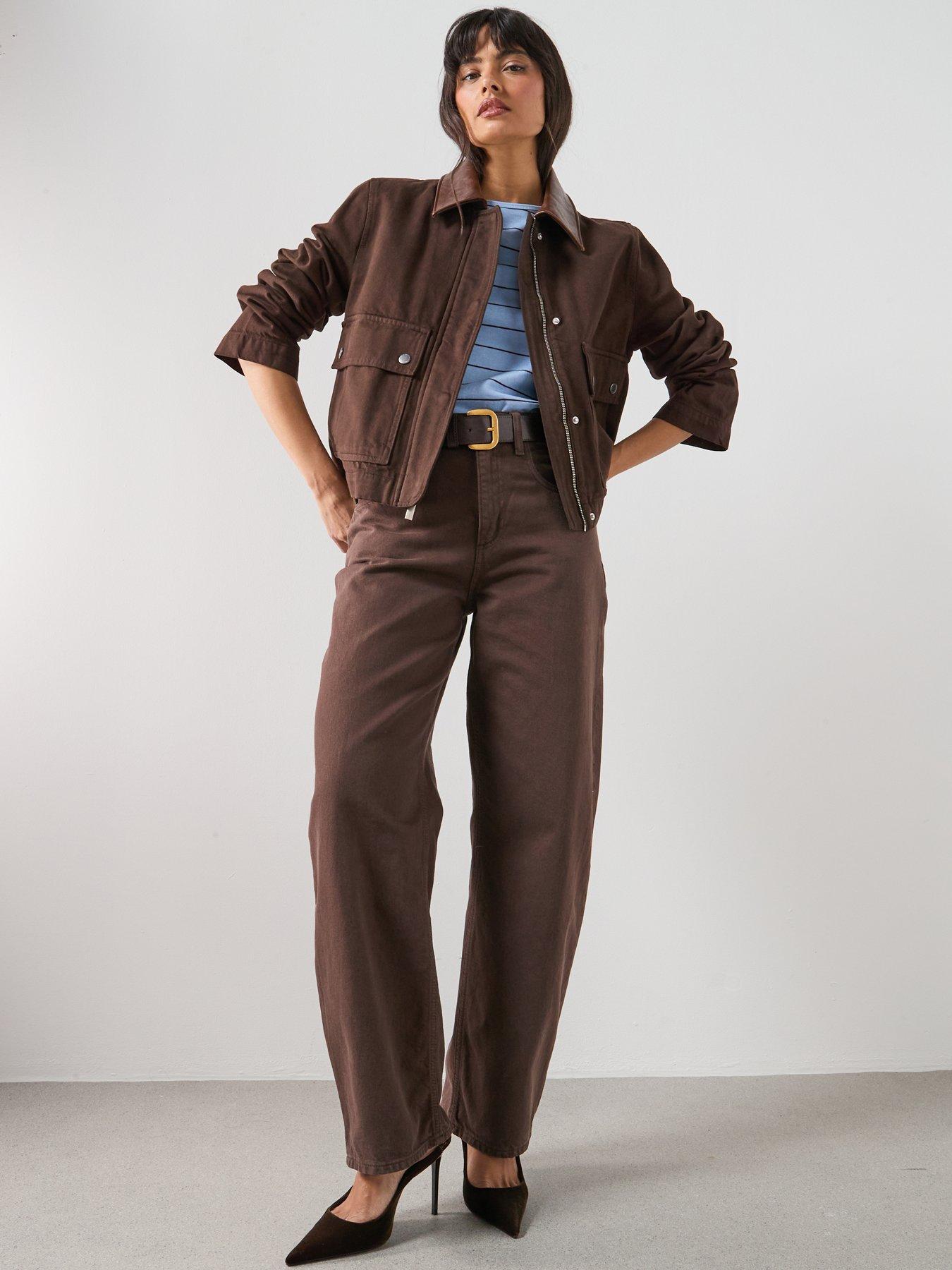 Image 3 of 6 of Mango Denim Parka With Contrasting Collar - Brown