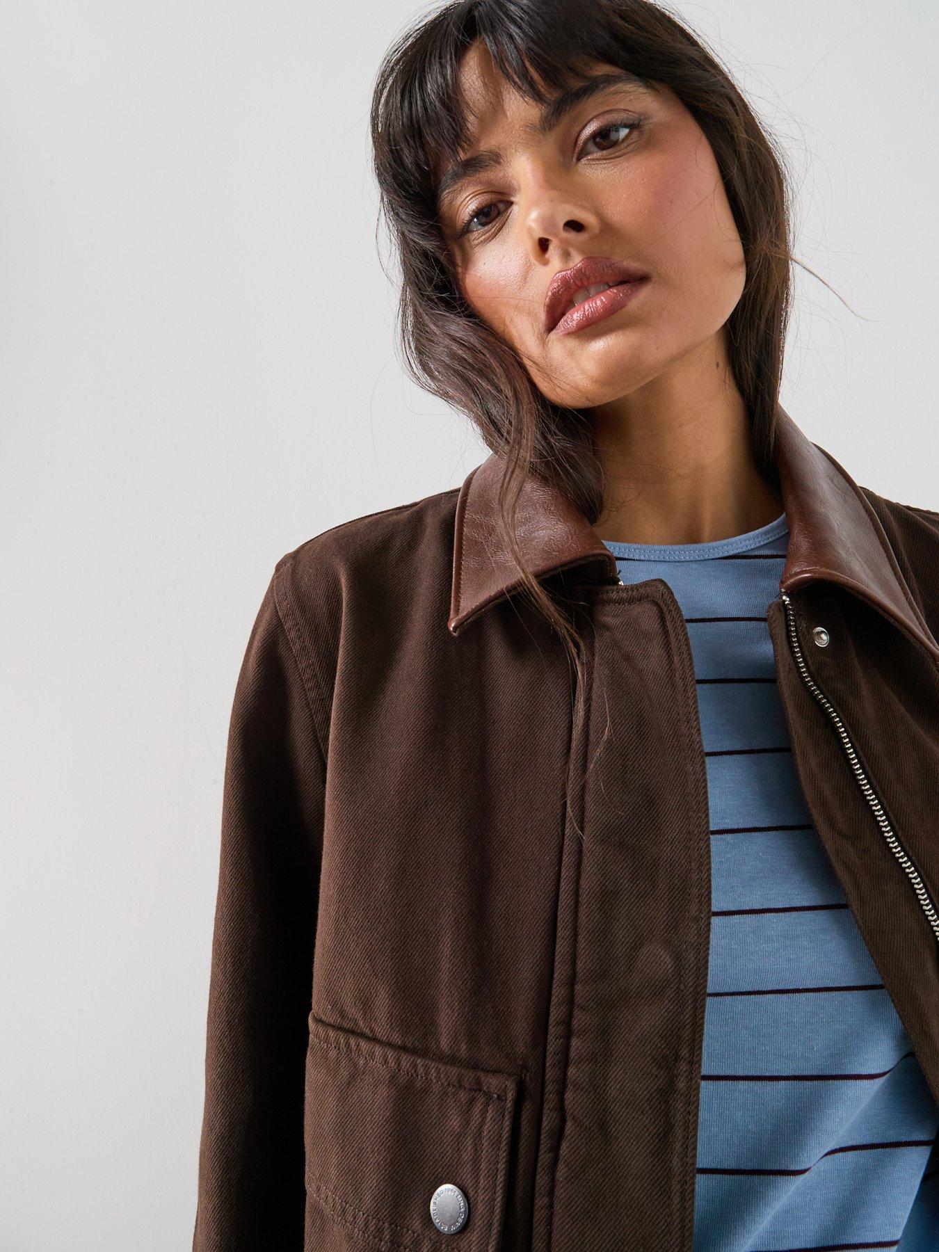 Image 4 of 6 of Mango Denim Parka With Contrasting Collar - Brown