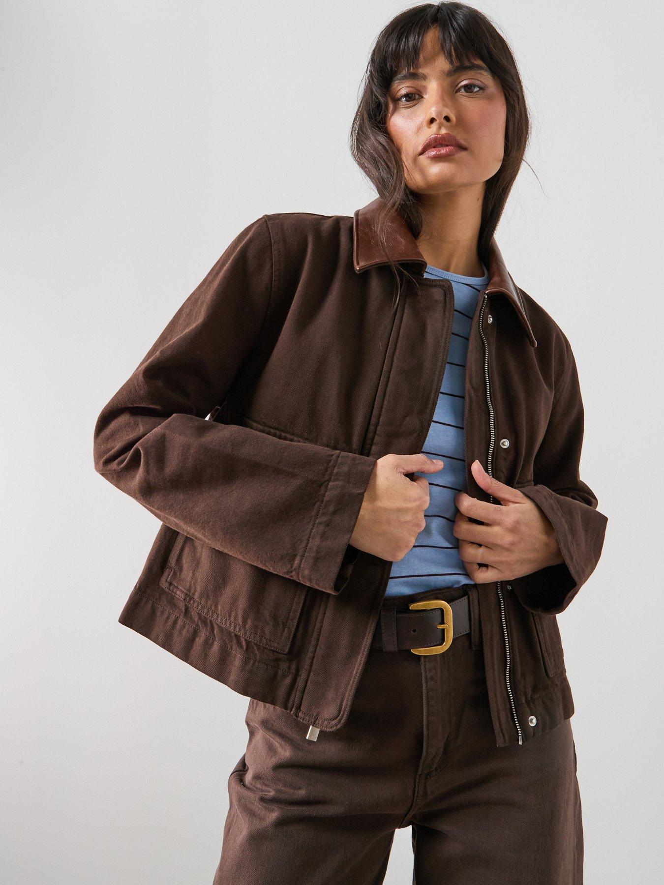 Image 5 of 6 of Mango Denim Parka With Contrasting Collar - Brown