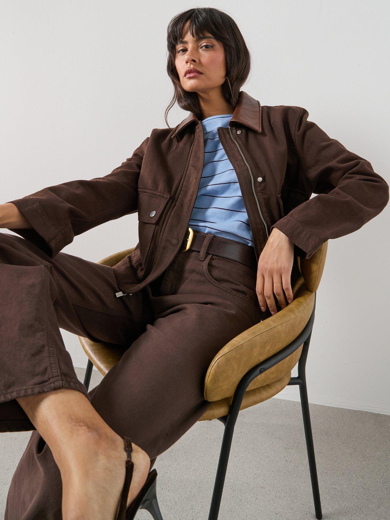 Image 6 of 6 of Mango Denim Parka With Contrasting Collar - Brown