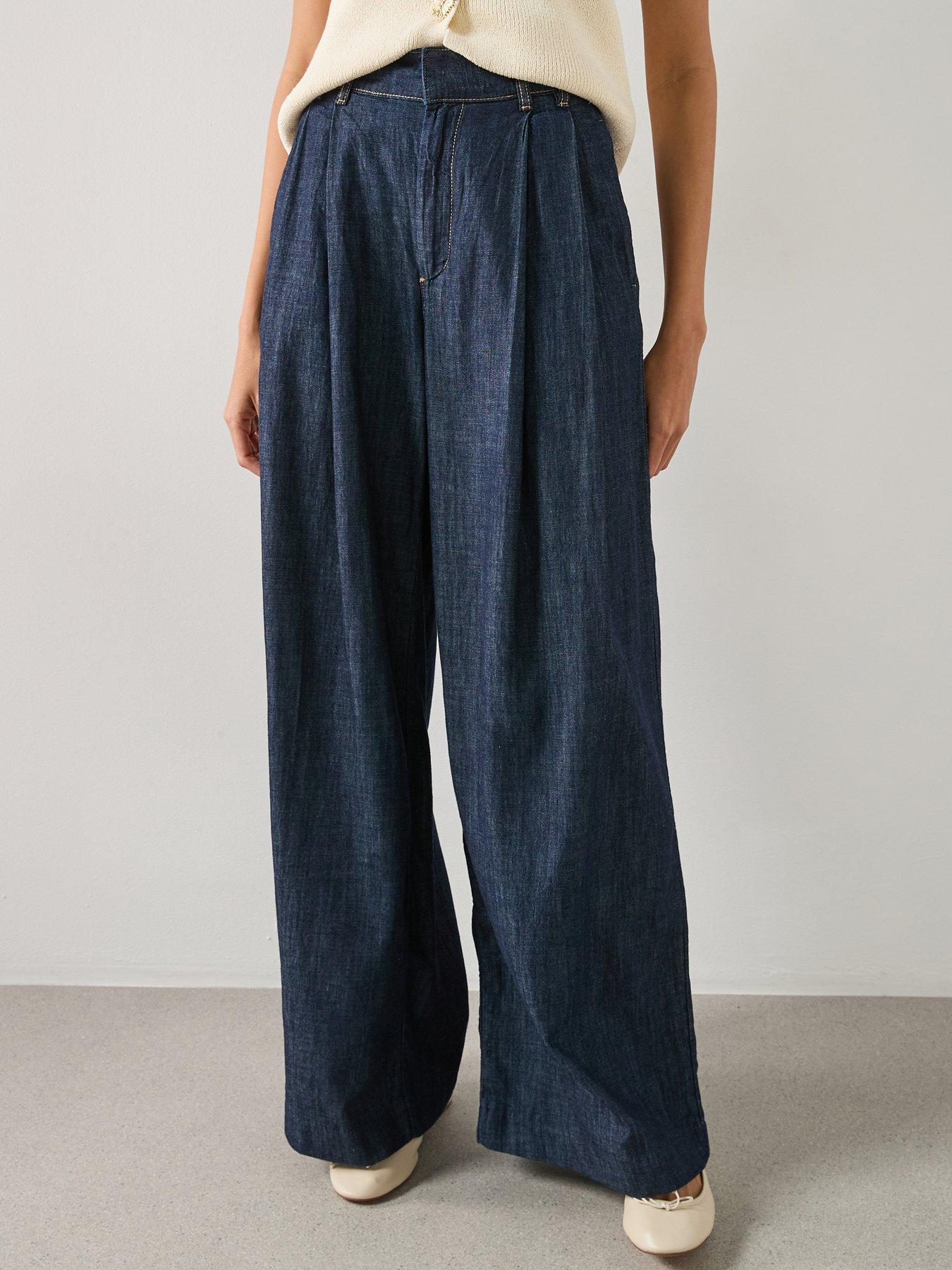 Mango Wide Leg Denim Trousers With Belt Loops - Blue
