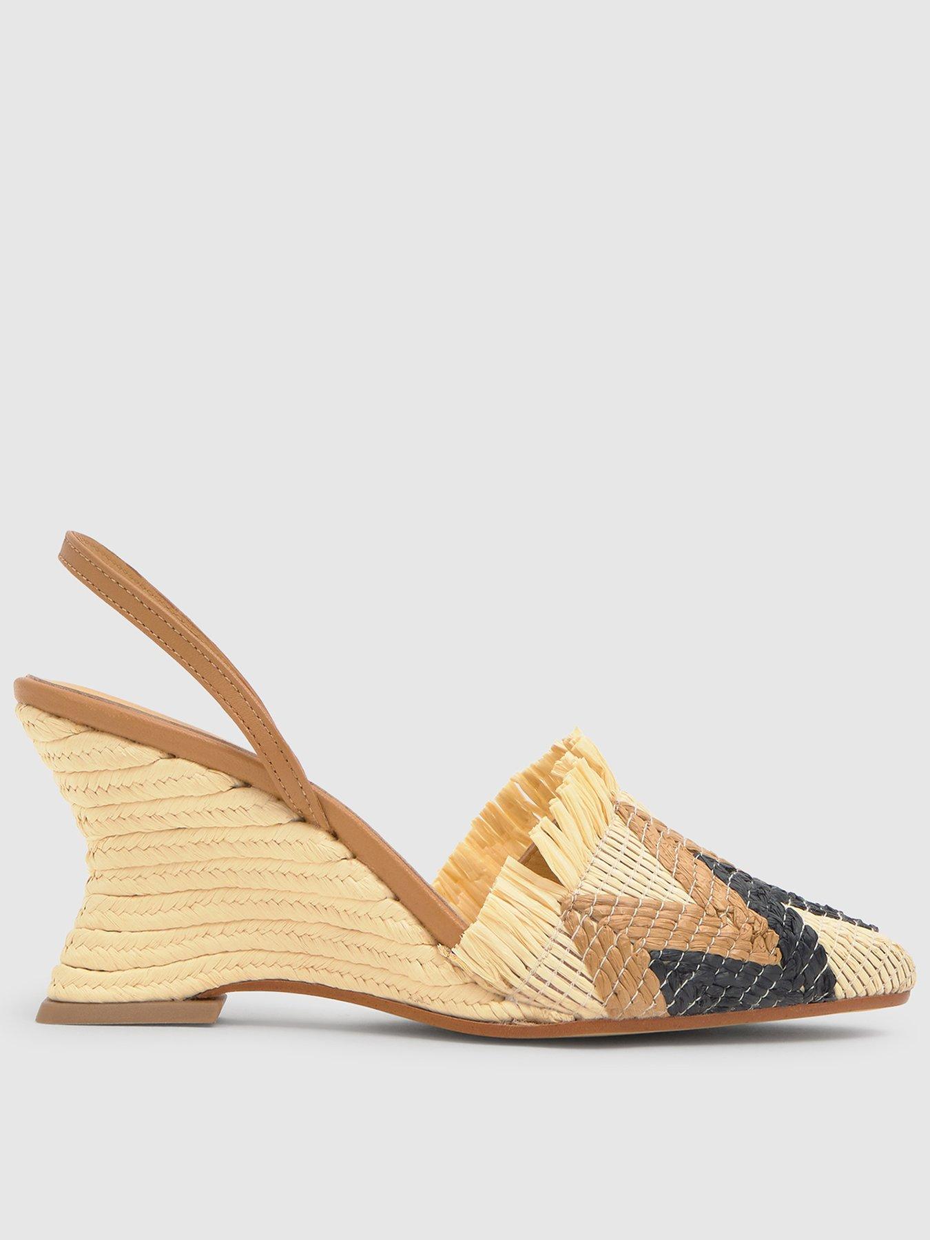 CASTANER Zig Zag Raffia Low Wedge - Beige