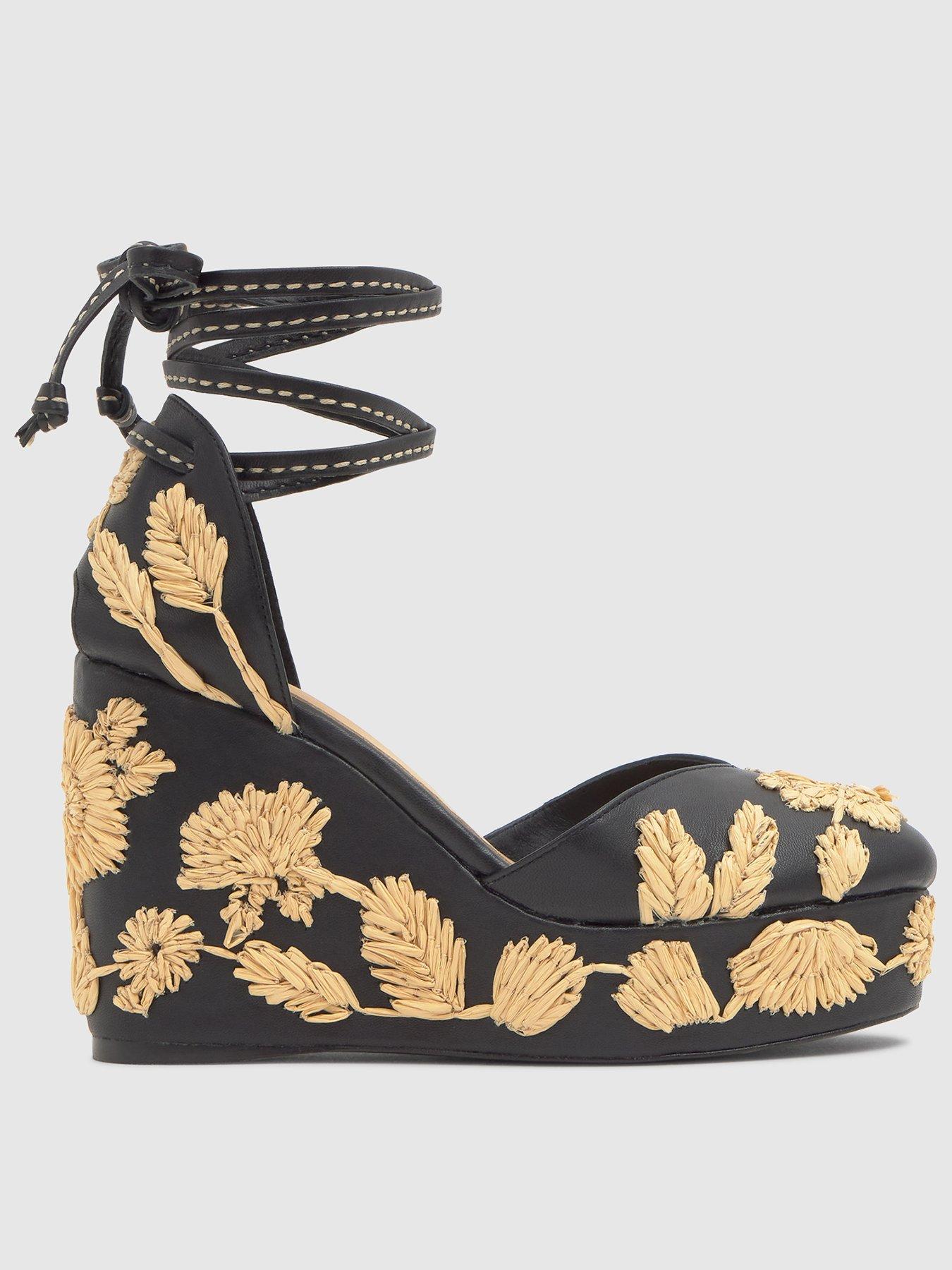 CASTANER Floral Embrodiery Wedge - Black