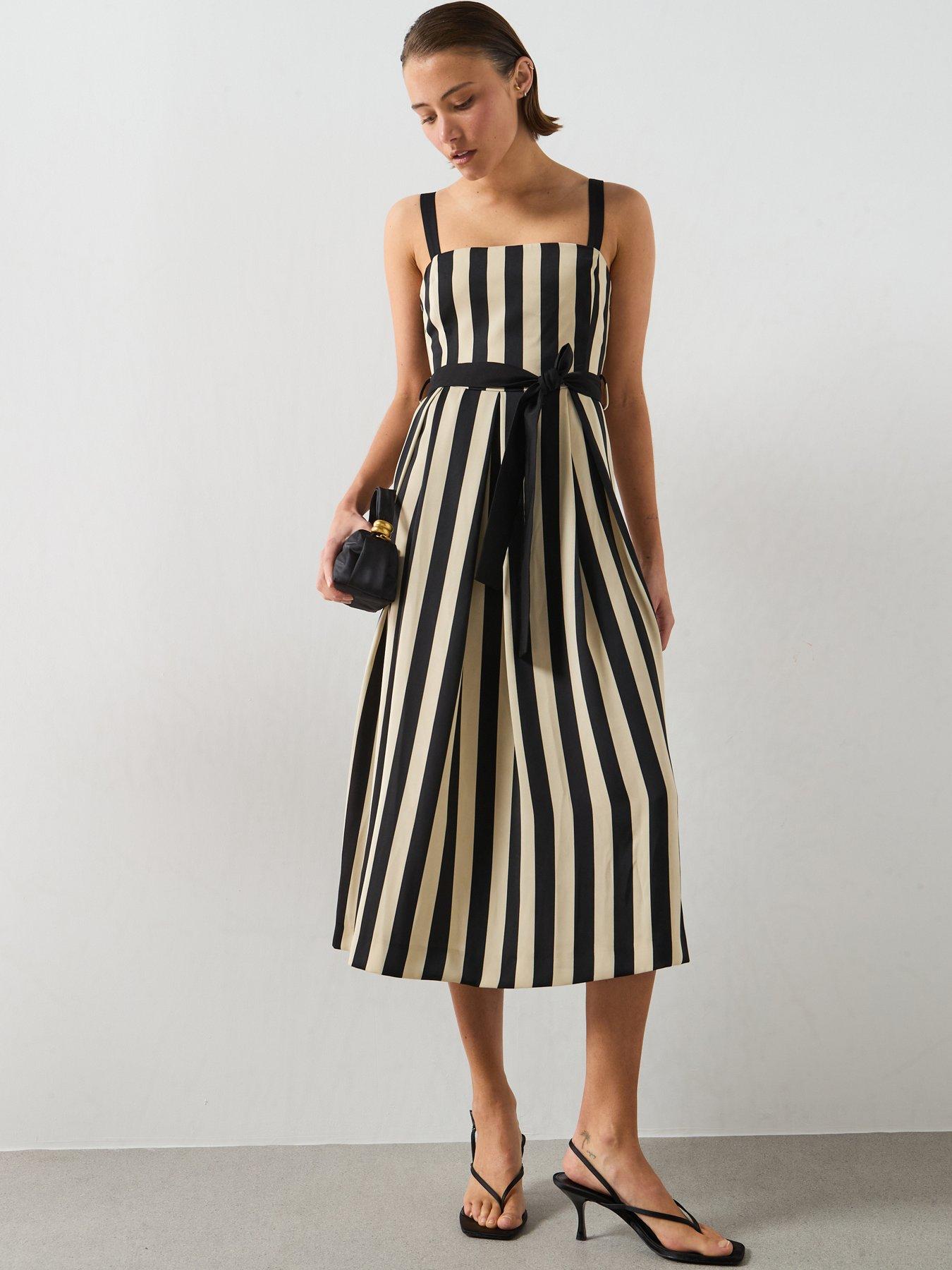mango-belt-striped-dress-black
