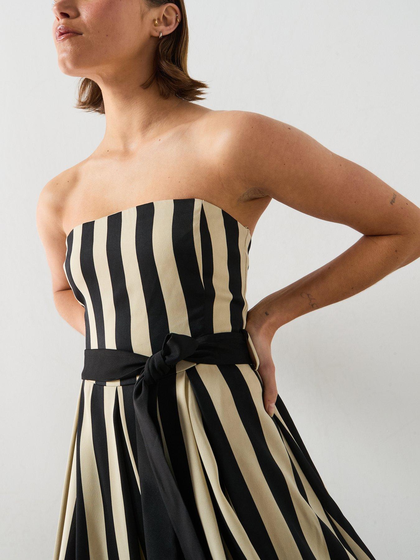 Image 5 of 6 of Mango Belt Striped Dress - Black