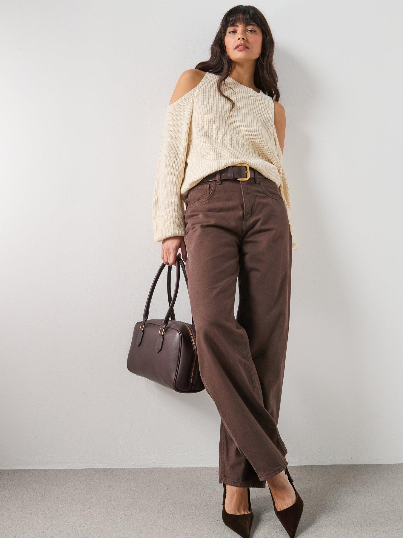  image of mango-off-the-shoulder-knitted-sweater-beige