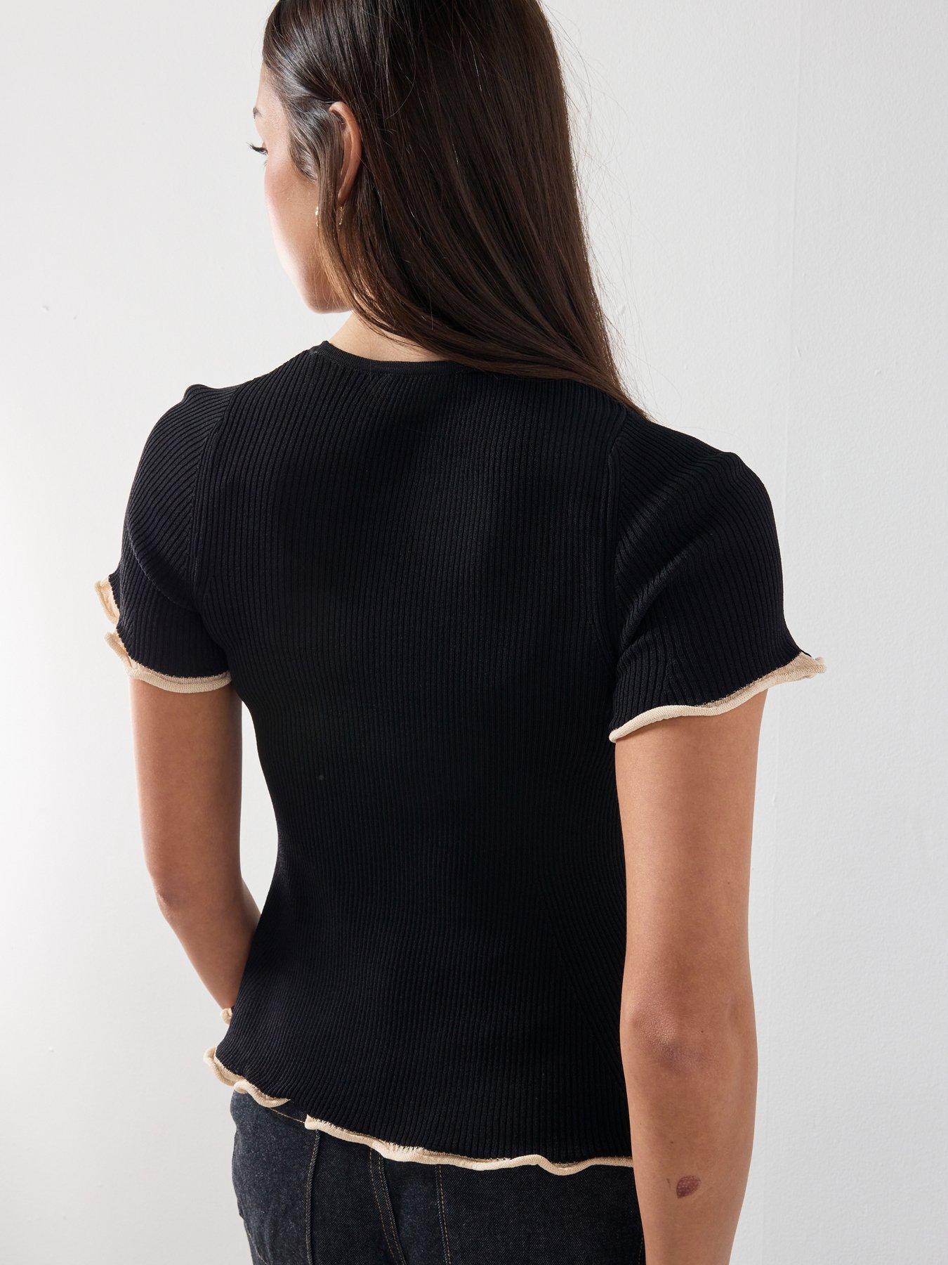  image of mango-peplum-sweater-contrasting-trim-black