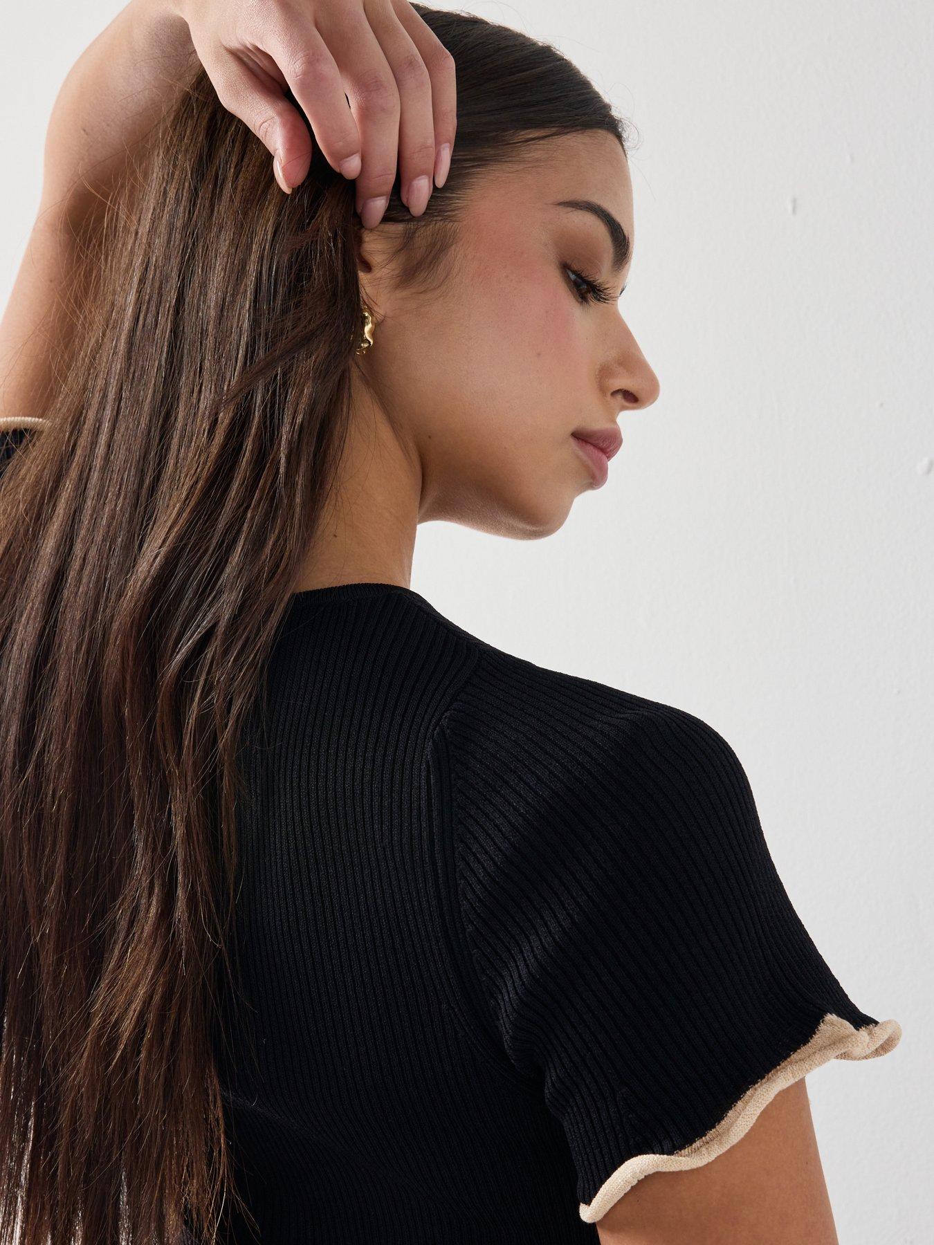  image of mango-peplum-sweater-contrasting-trim-black