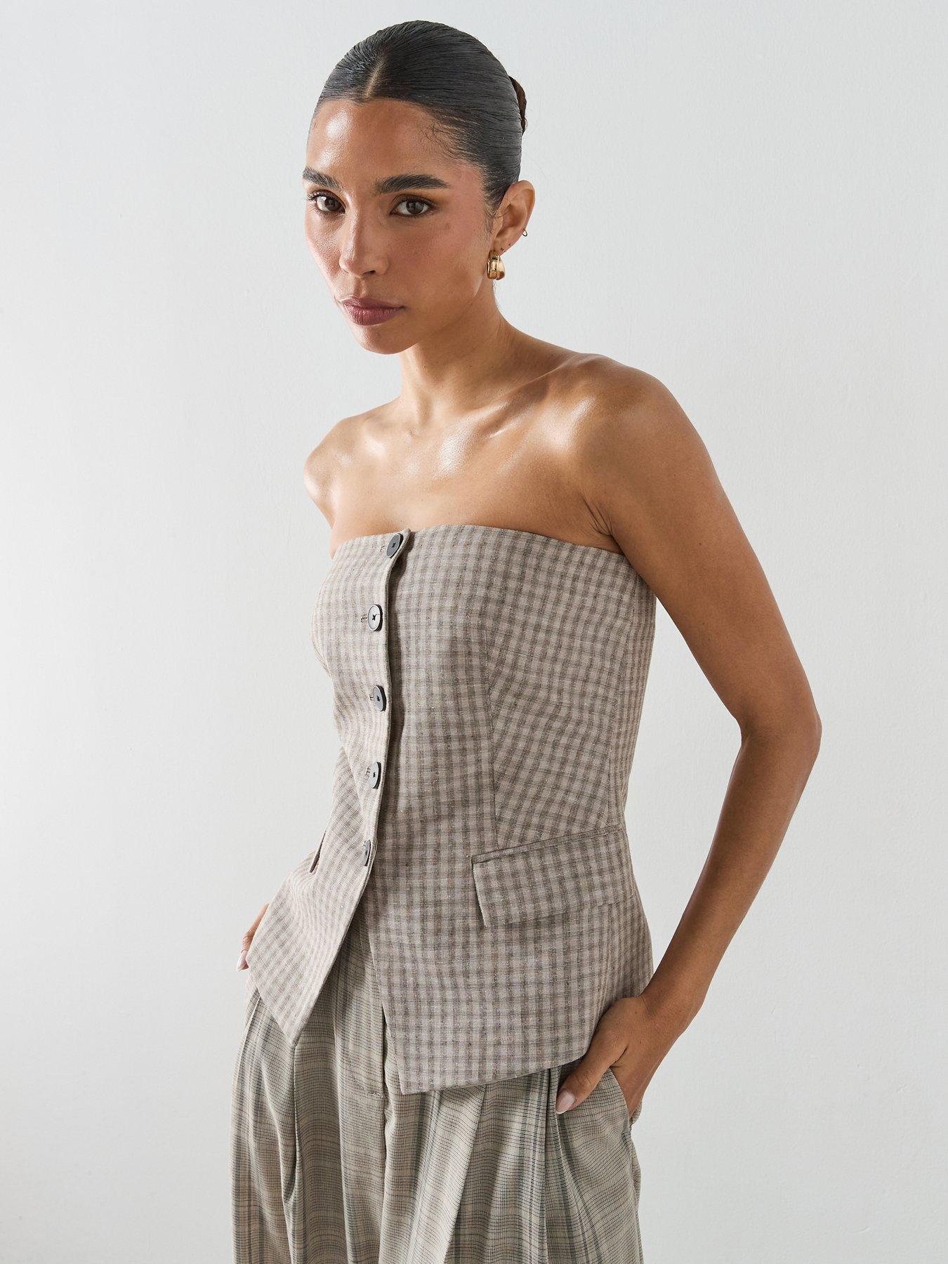 Mango Bandeau Co-ord Top With Buttons - Pastel Grey