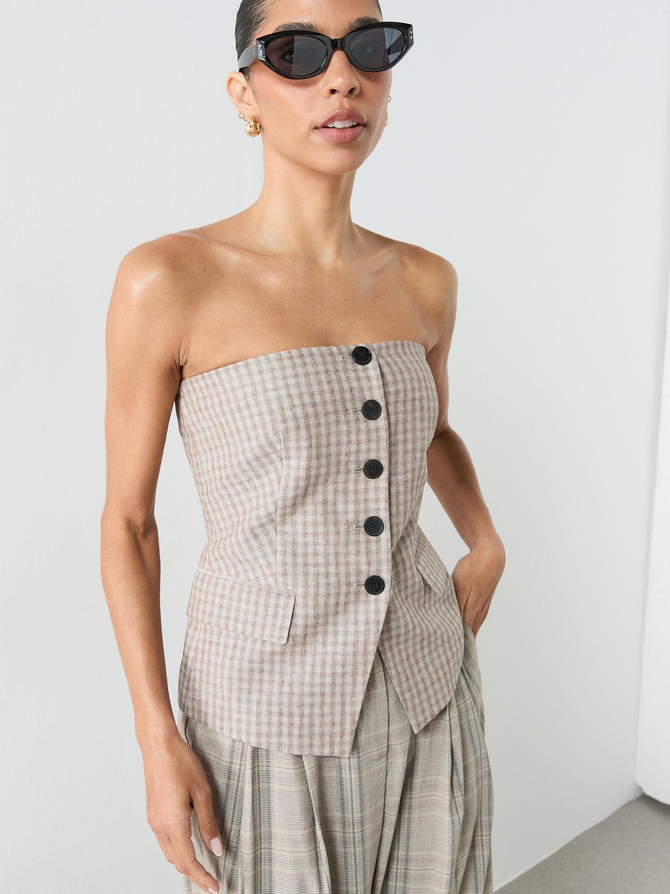  image of mango-bandeau-top-with-buttons-pastel-grey