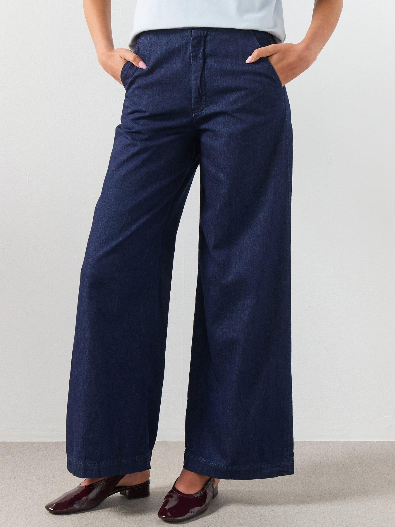 front image of mango-wide-leg-mid-rise-jeans-blue