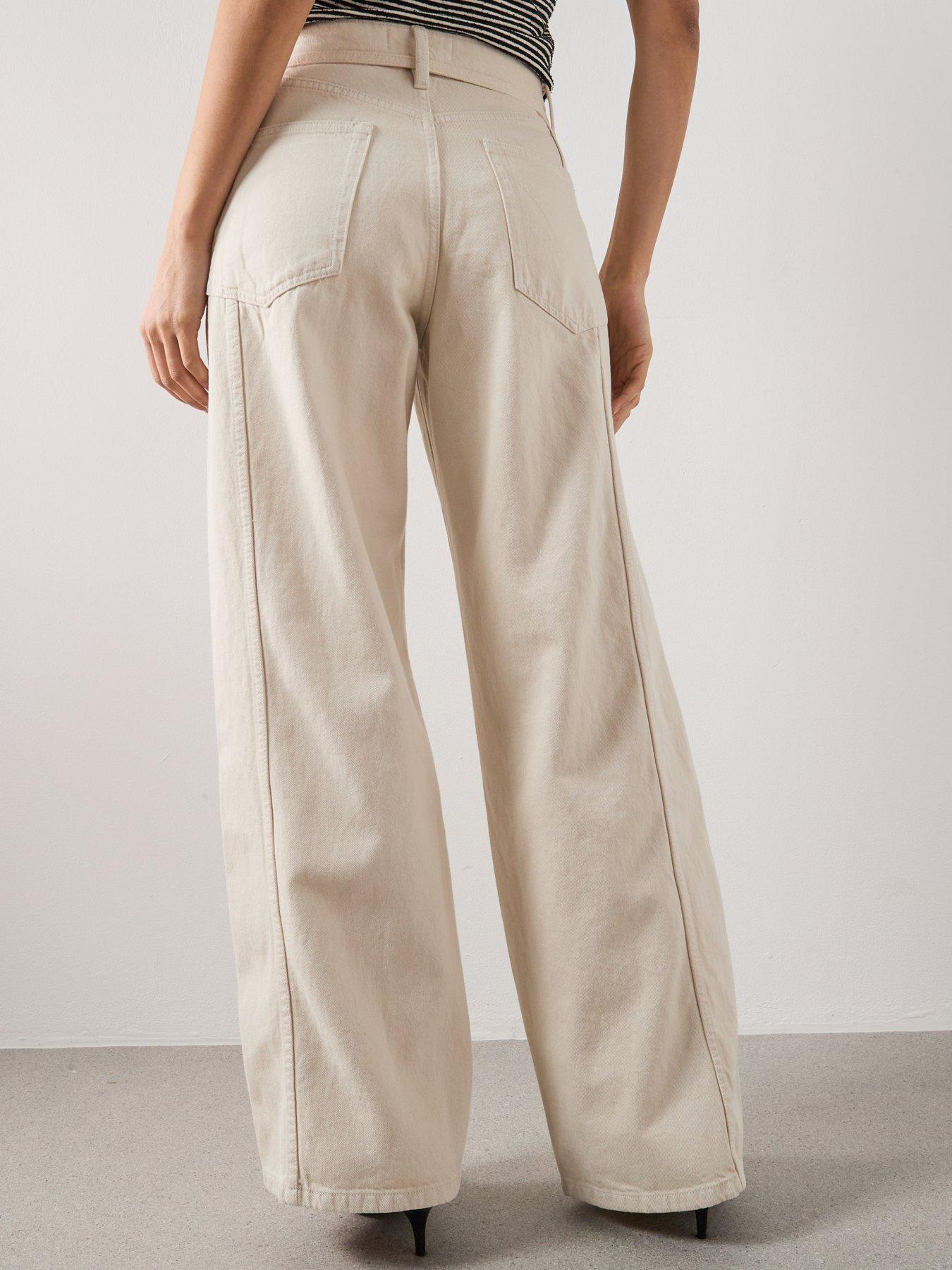 Image 2 of 5 of Mango Wide-leg Jeans With Drawstring - Cream