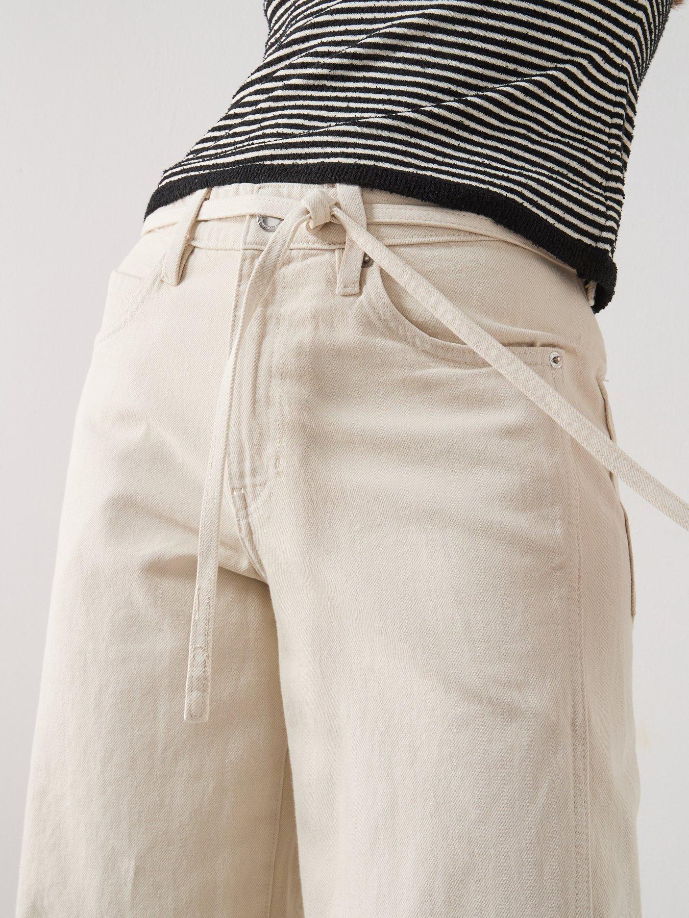 Image 4 of 5 of Mango Wide-leg Jeans With Drawstring - Cream