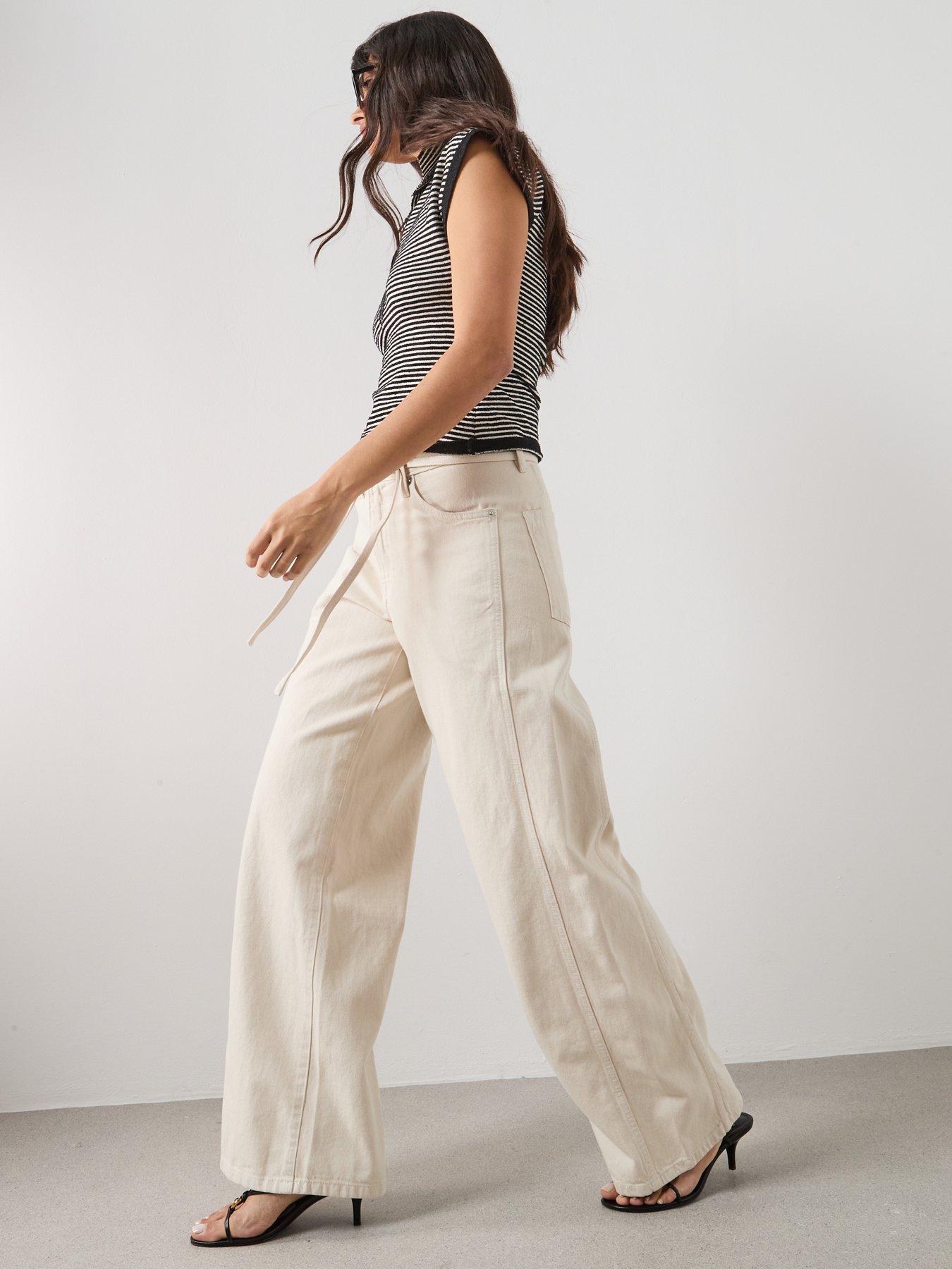 Image 5 of 5 of Mango Wide-leg Jeans With Drawstring - Cream