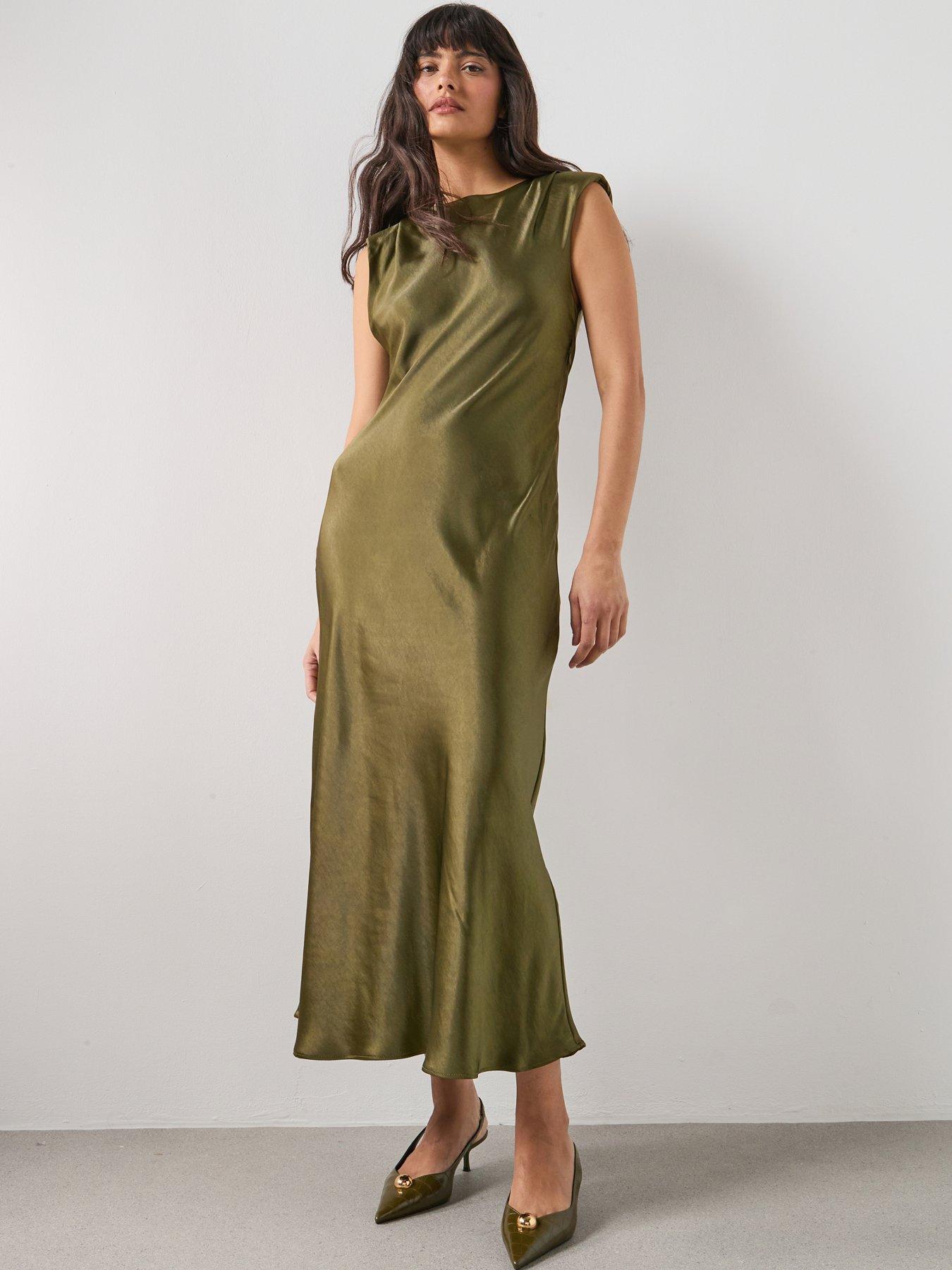 Mango Fitted Satin Dress - Green