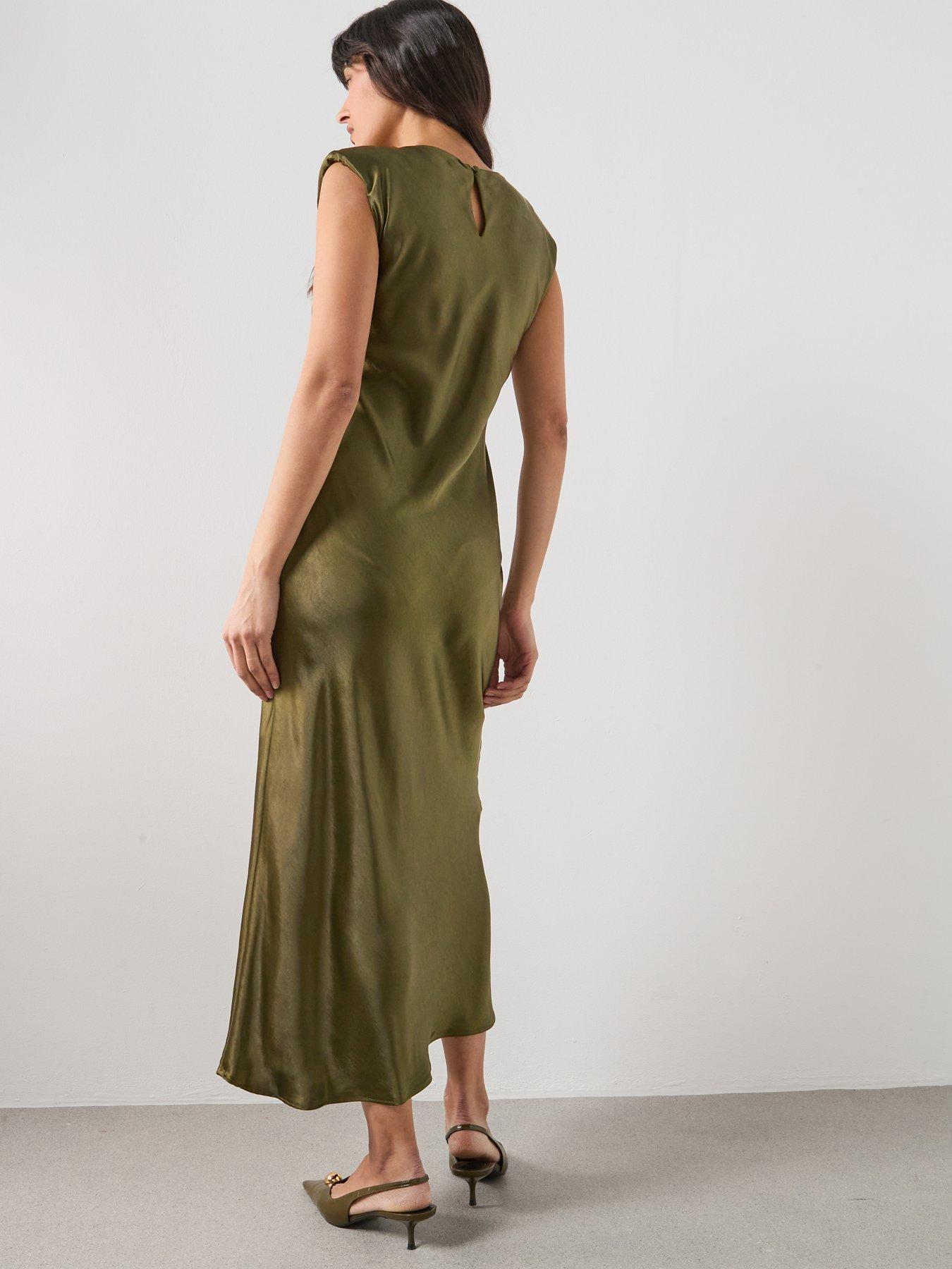 Image 2 of 5 of Mango Fitted Satin Dress - Green