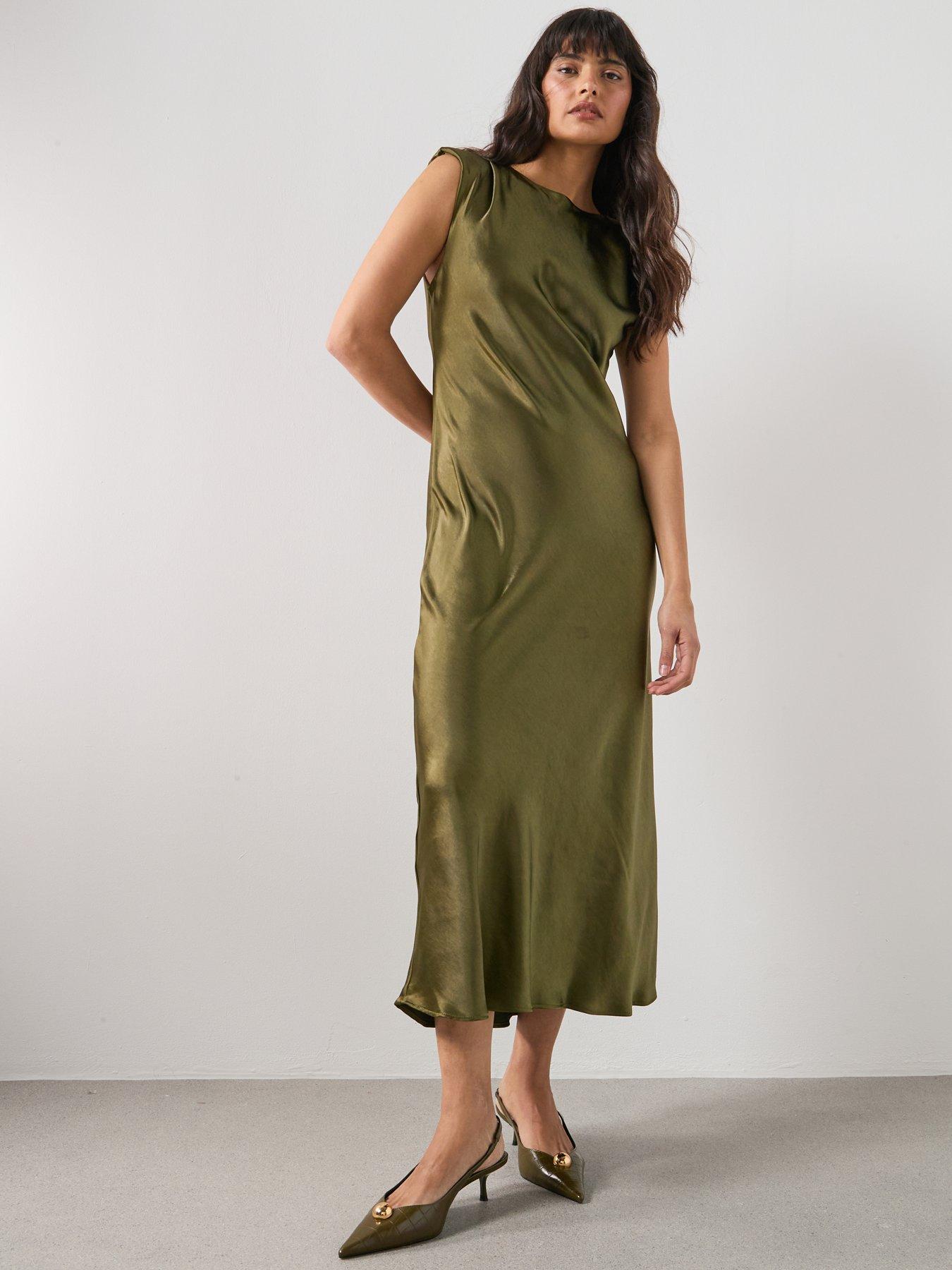 Image 3 of 5 of Mango Fitted Satin Dress - Green