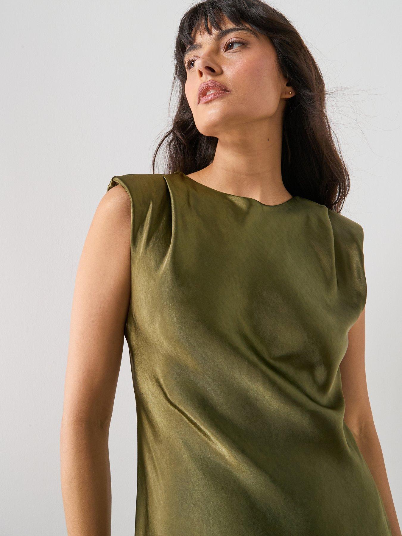 Image 4 of 5 of Mango Fitted Satin Dress - Green