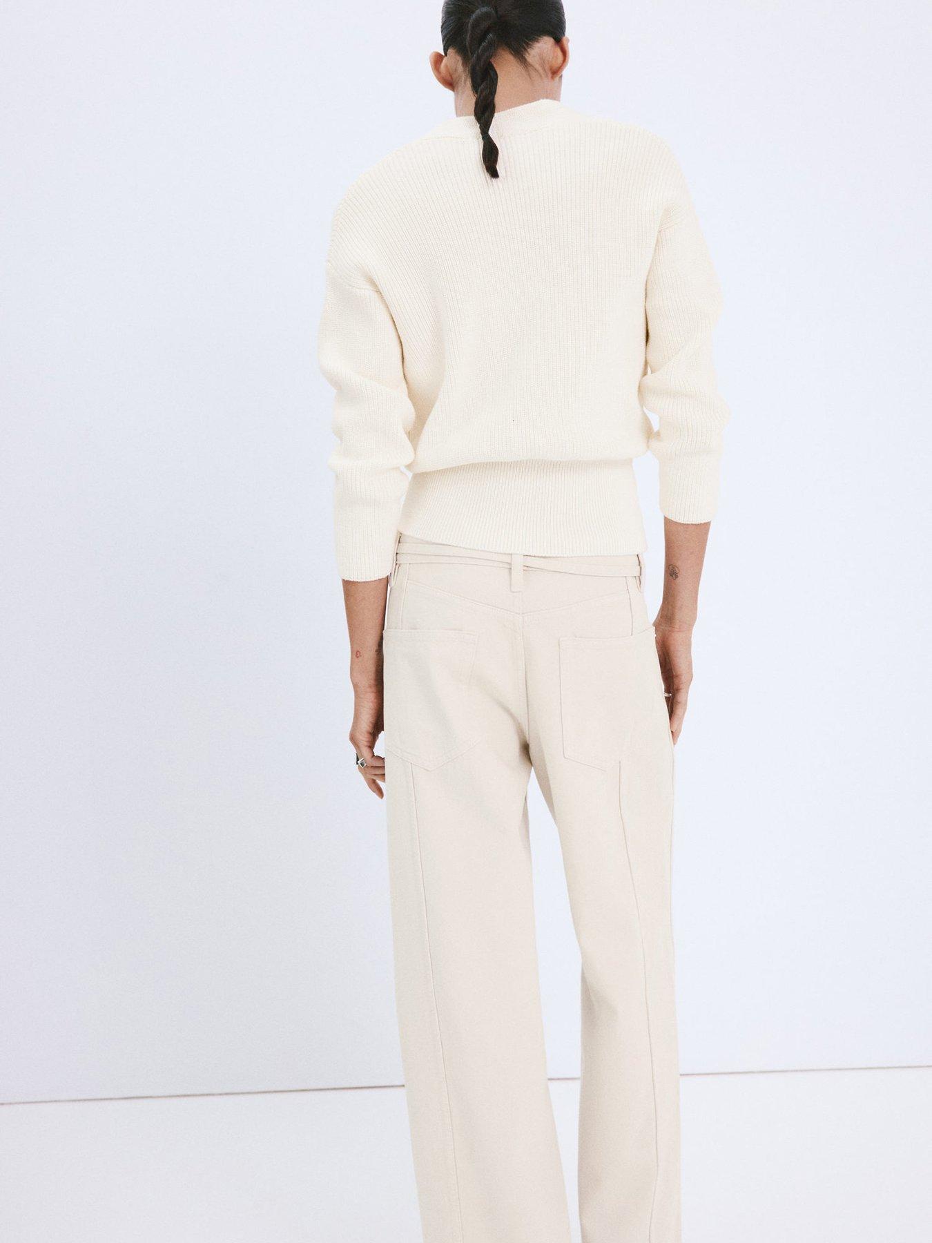  image of mango-ribbed-crossover-neckline-jumper-cream