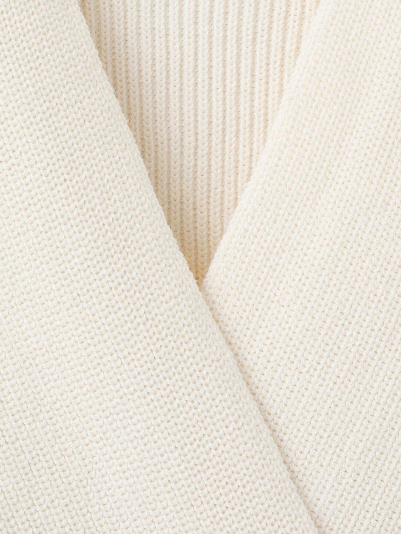  image of mango-ribbed-crossover-neckline-jumper-cream