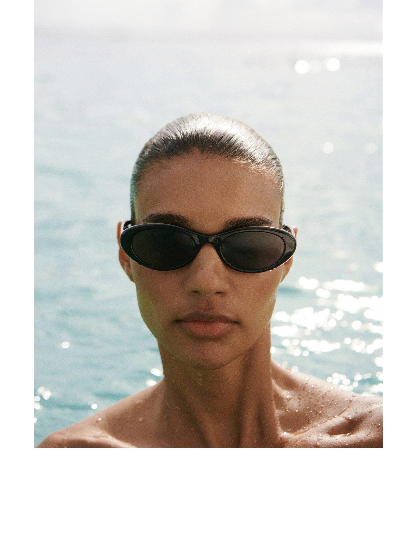 front image of mango-resin-frame-sunglasses-black