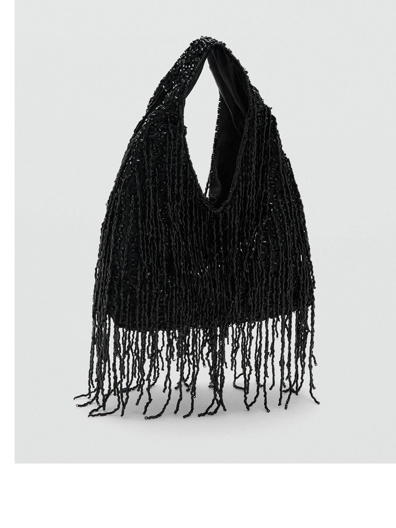  image of mango-fringed-handbag-black