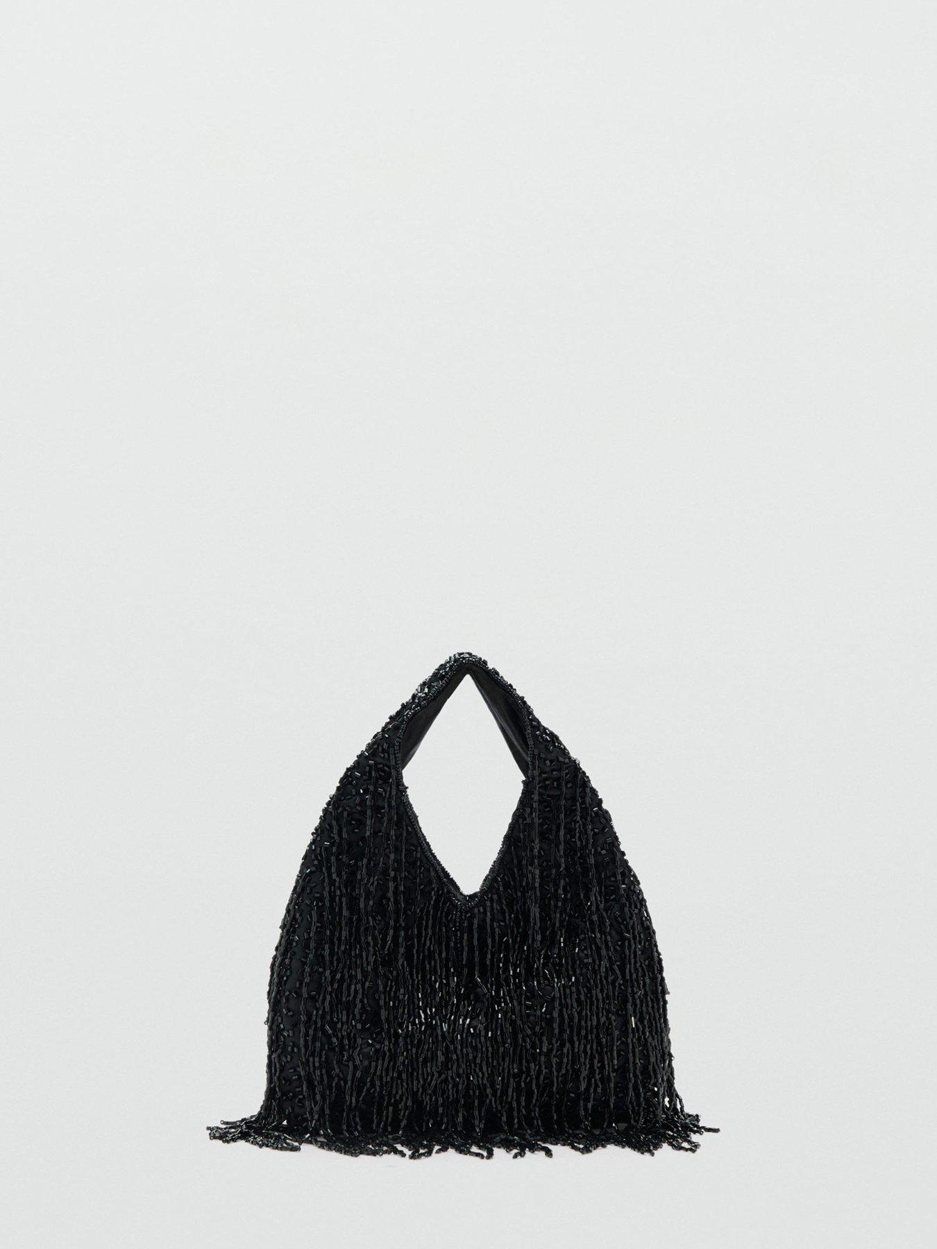  image of mango-fringed-handbag-black