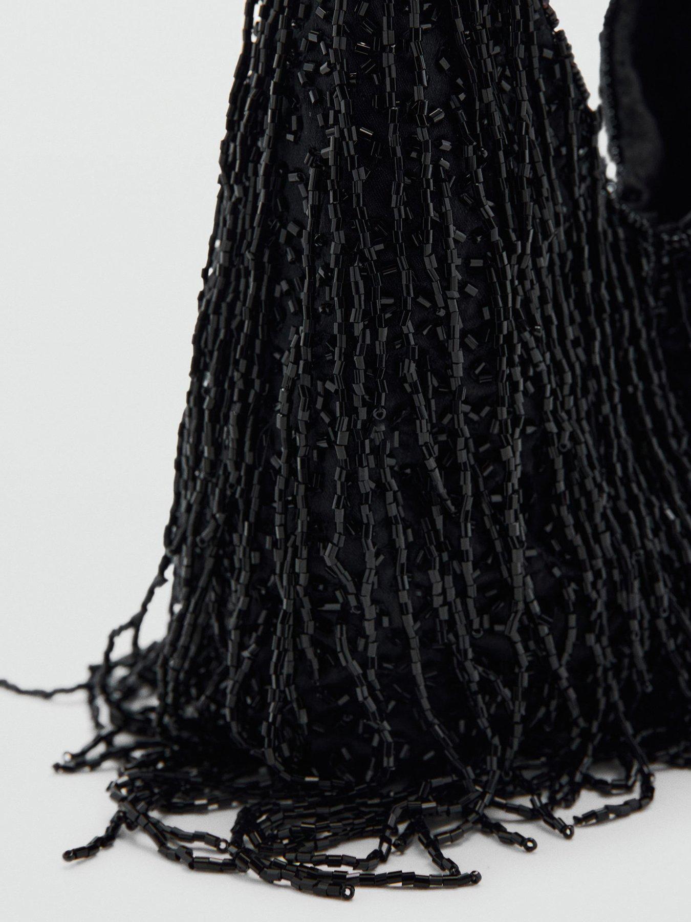  image of mango-fringed-handbag-black