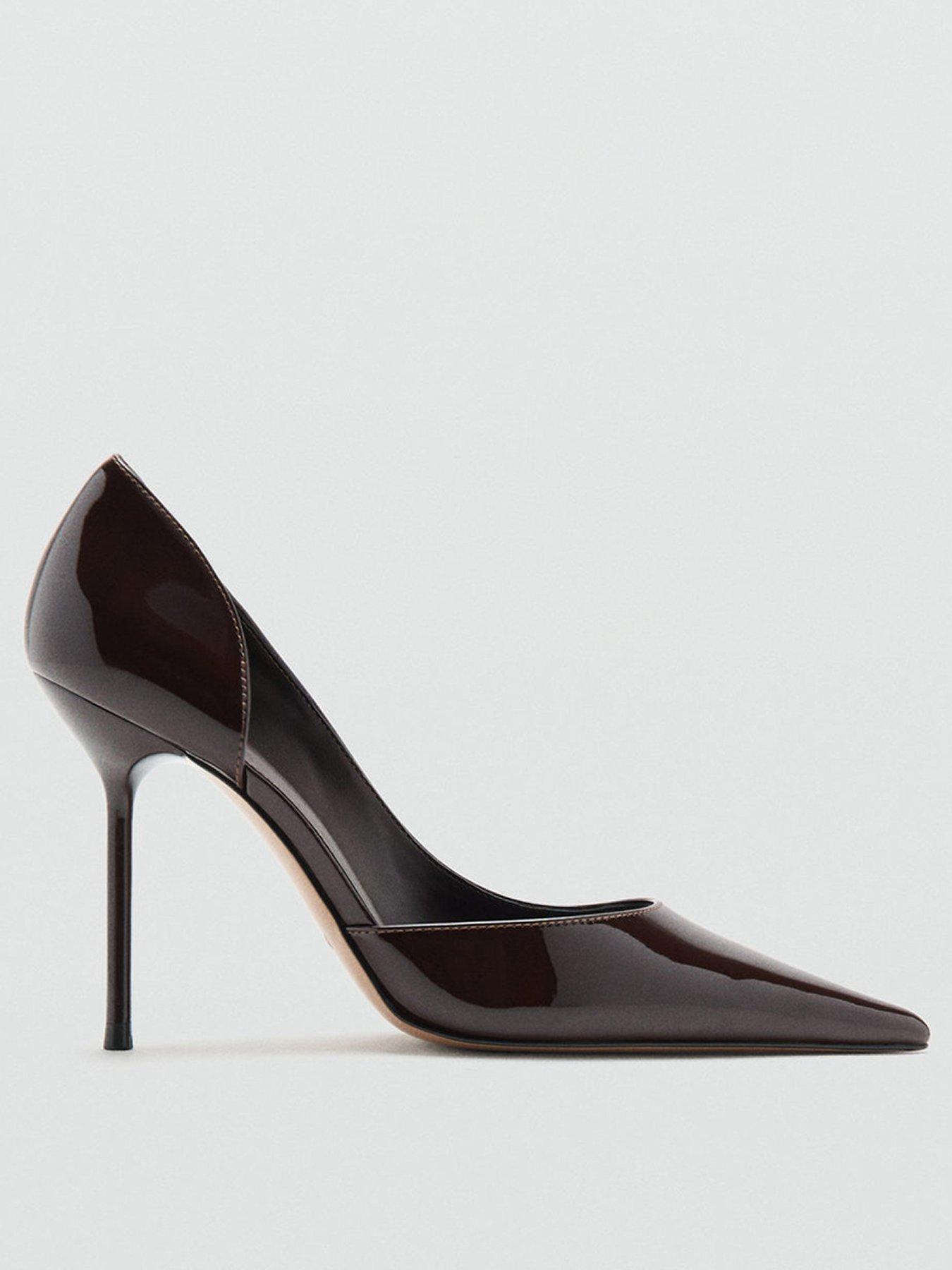 Mango Asymmetrical Patent Leather Court Shoes - Burgundy