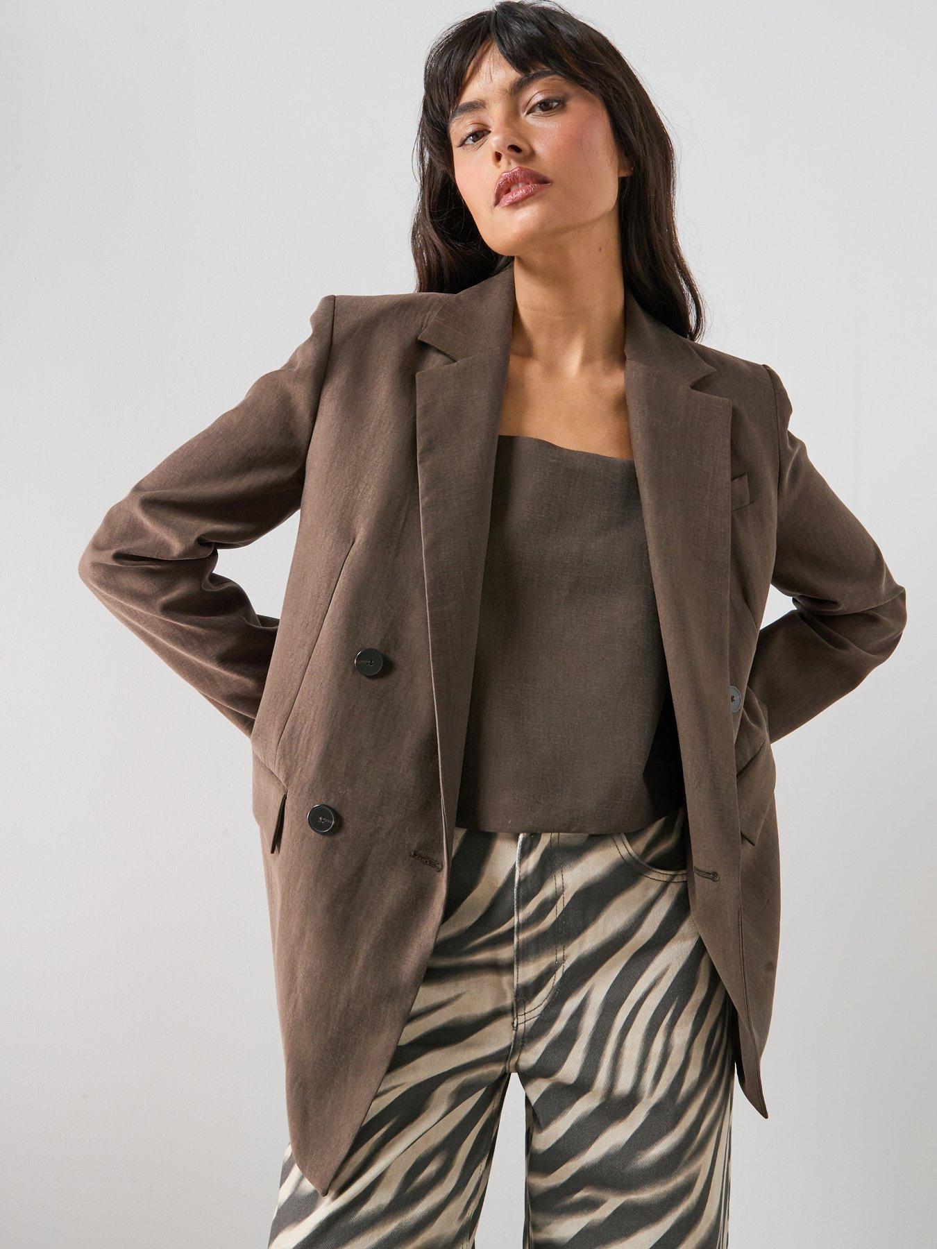 Mango Straight-Fit Lyocell Suit Jacket - Brown