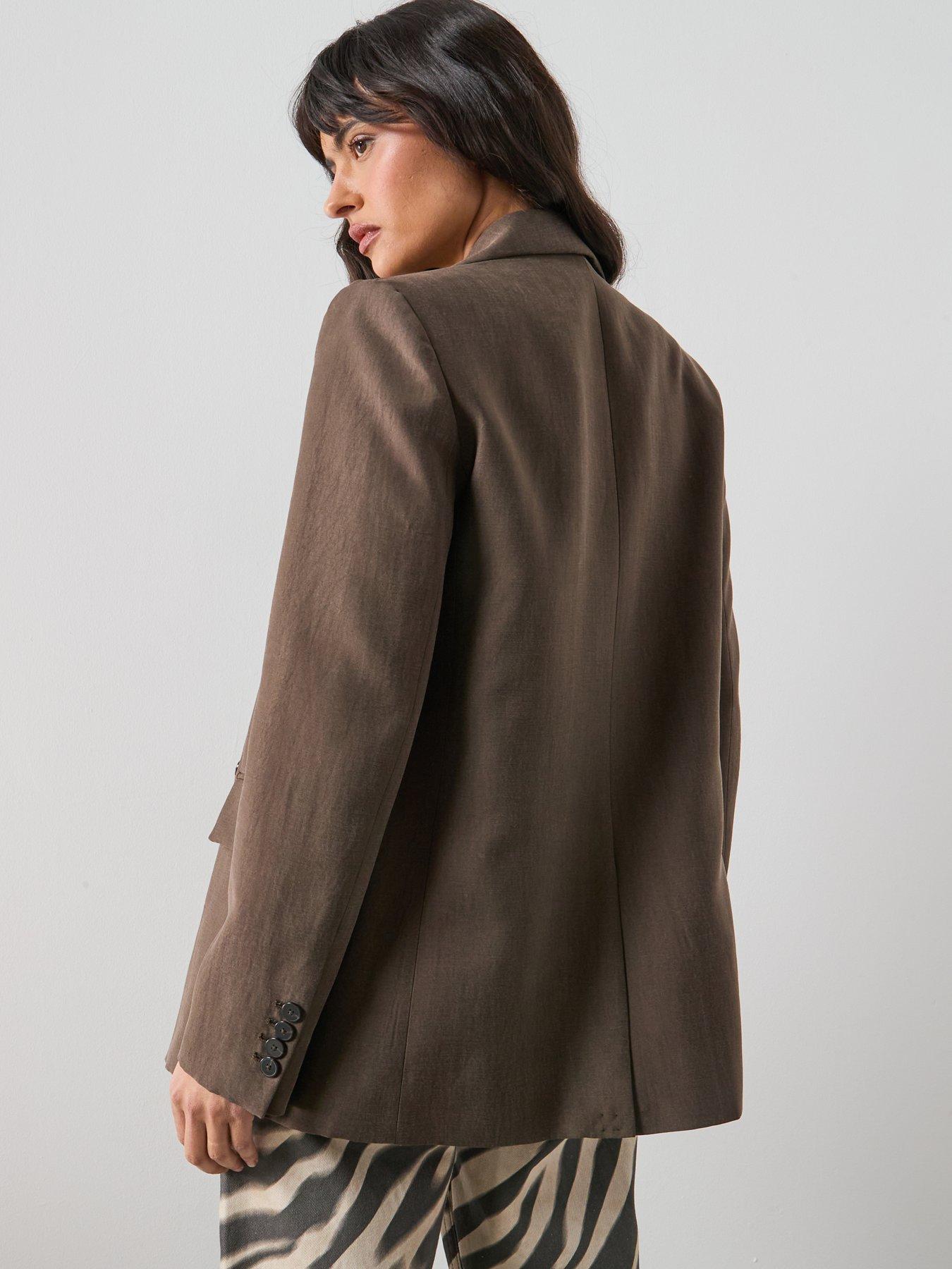 stillFront image of mango-straight-fit-lyocell-suit-jacket-brown