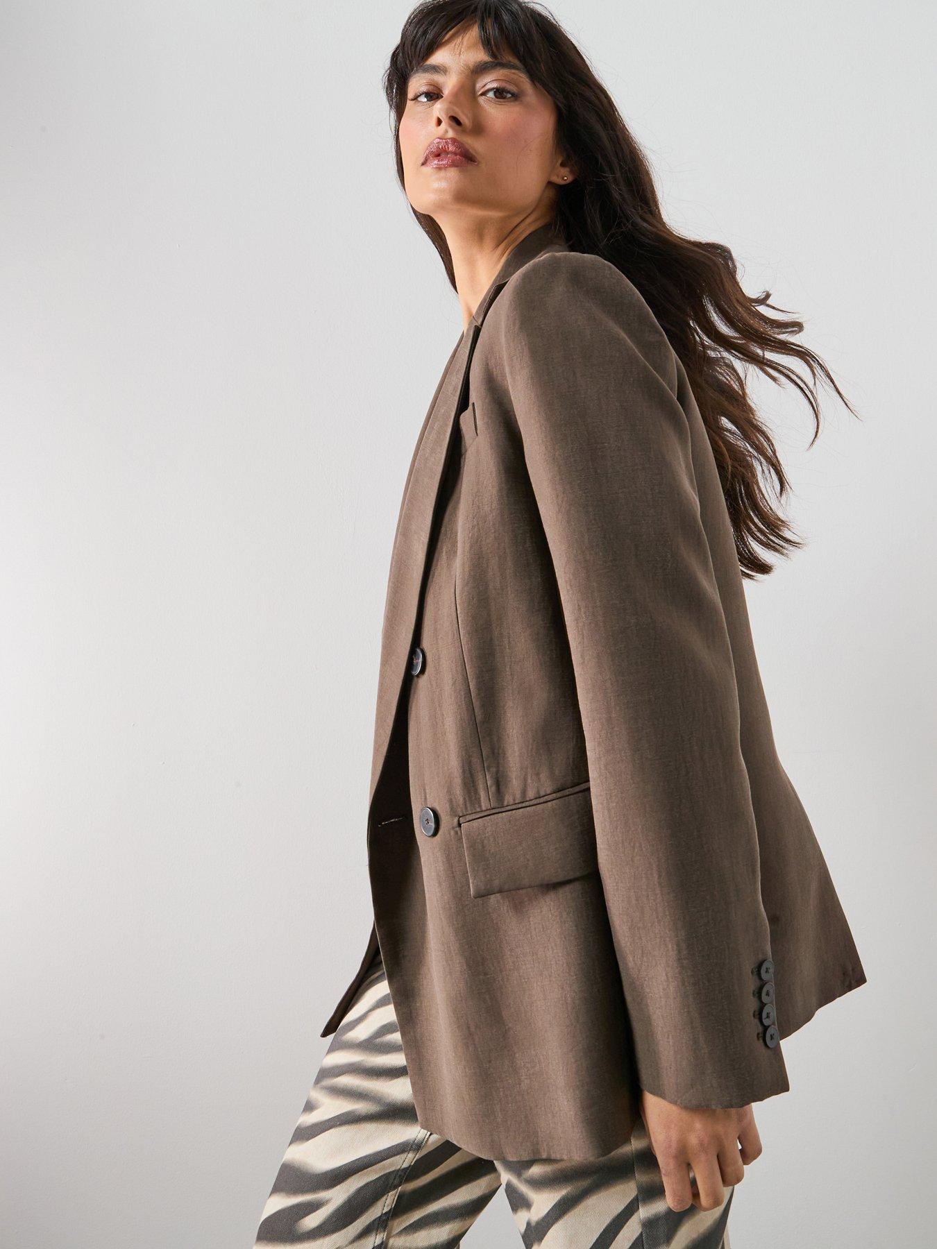  image of mango-straight-fit-lyocell-suit-jacket-brown