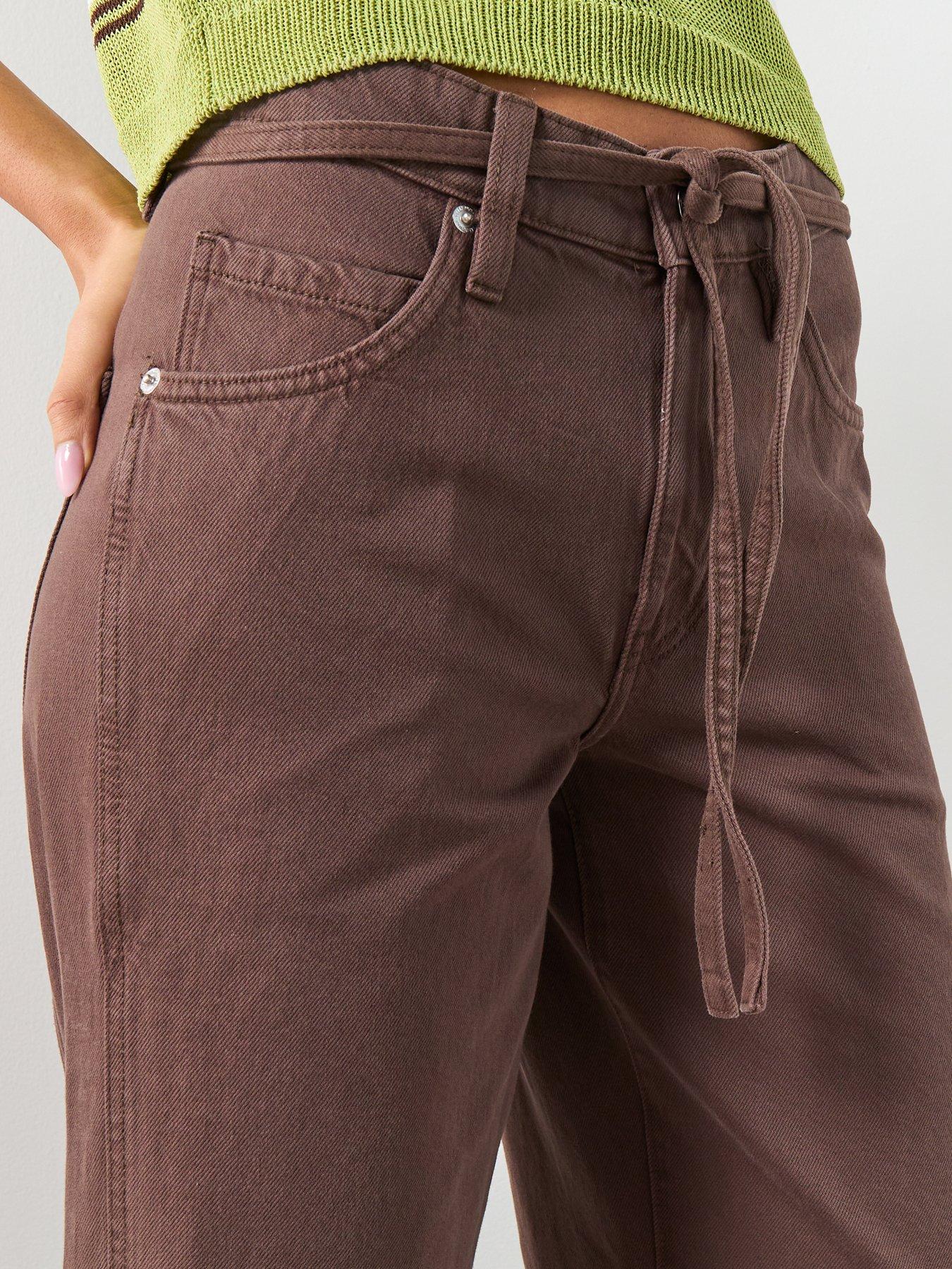 Image 4 of 6 of Mango Wide-Leg Jeans With Drawstring - Brown