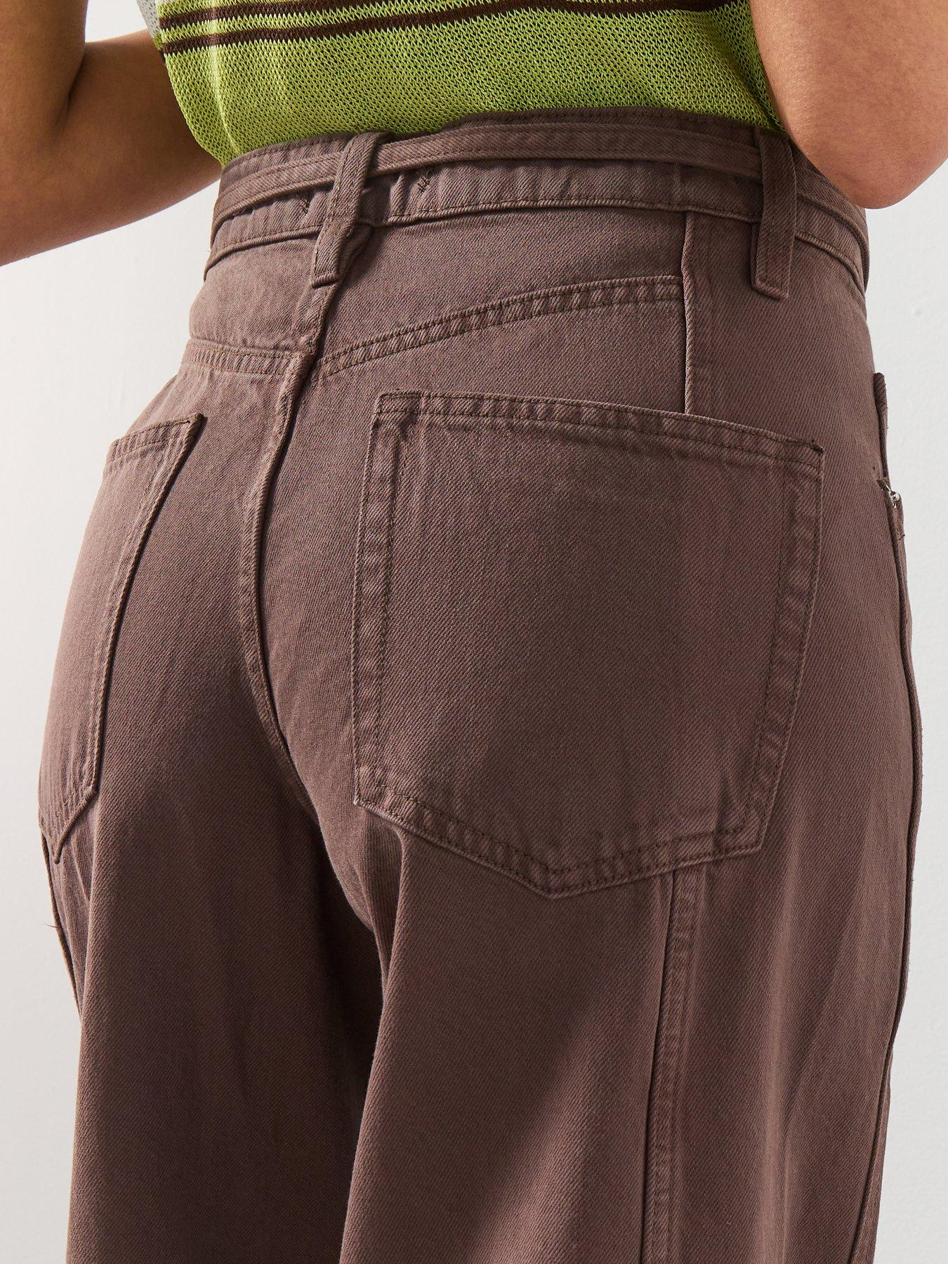 Image 5 of 6 of Mango Wide-Leg Jeans With Drawstring - Brown