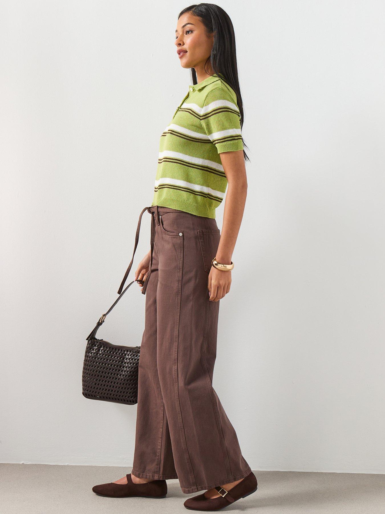 Image 6 of 6 of Mango Wide-Leg Jeans With Drawstring - Brown
