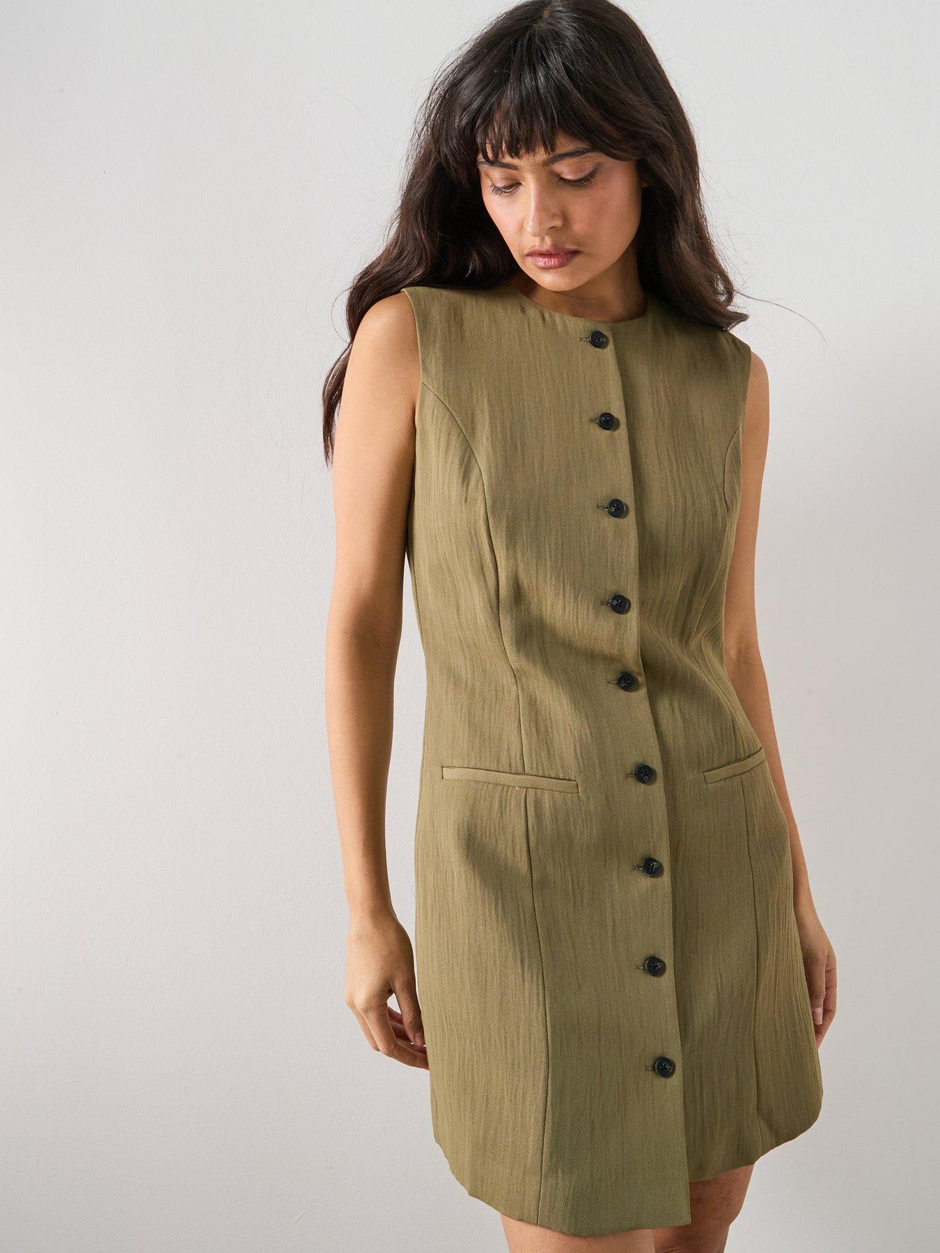  image of mango-short-buttoned-dress-green