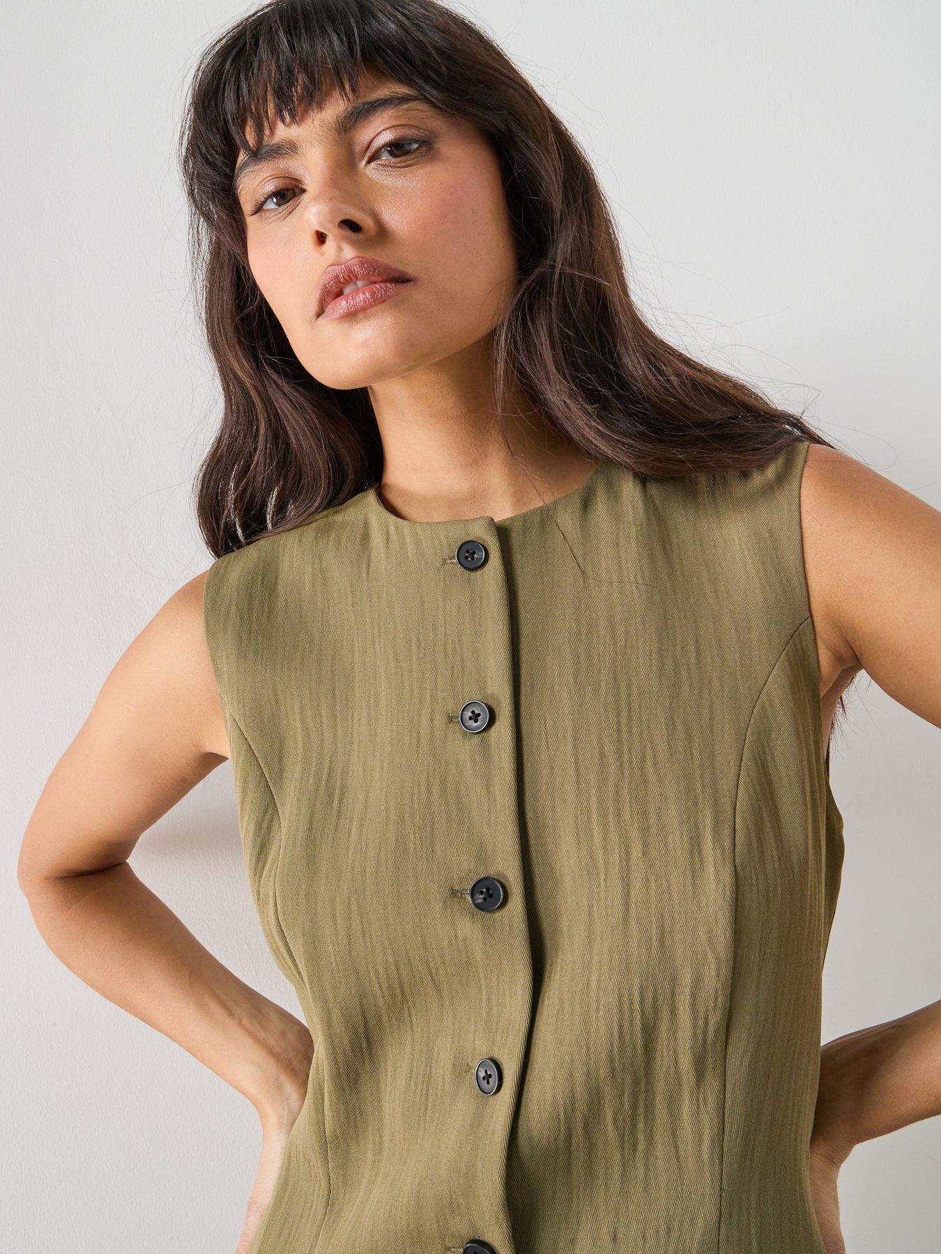  image of mango-short-buttoned-dress-green