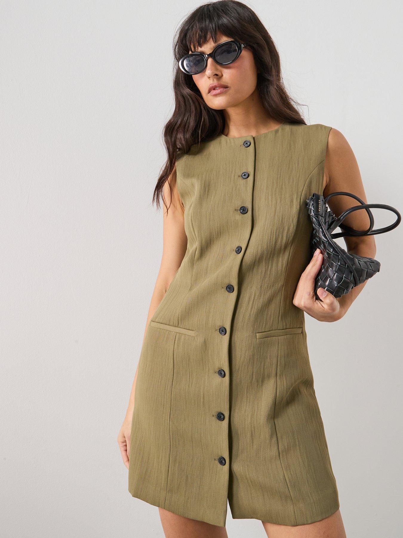  image of mango-short-buttoned-dress-green